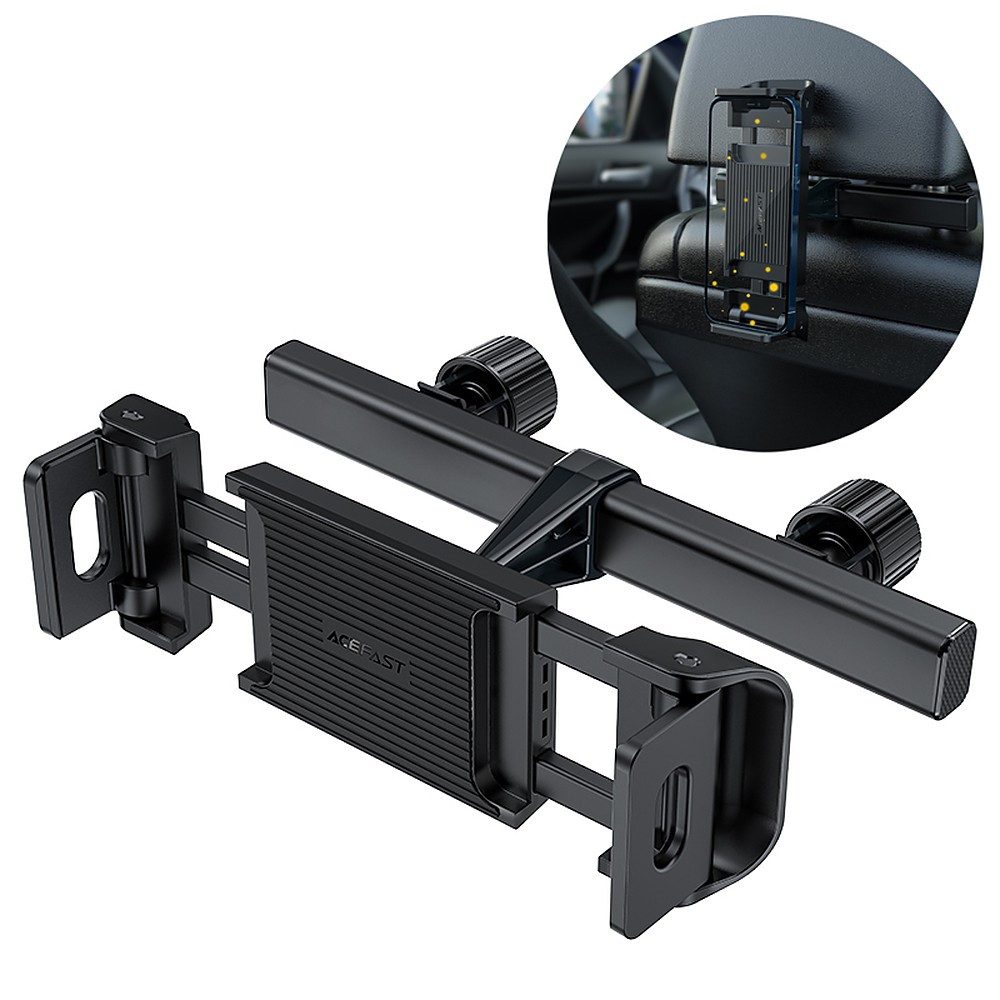 Acefast Kopfstützenhalterung Rückbank-Halter USB-Ladegerät (Spar-Set, 1-tlg., 230 mm verstellbar, 360 Grad drehbar, klappbare Klemmbacken, werkzeuglose Montage)