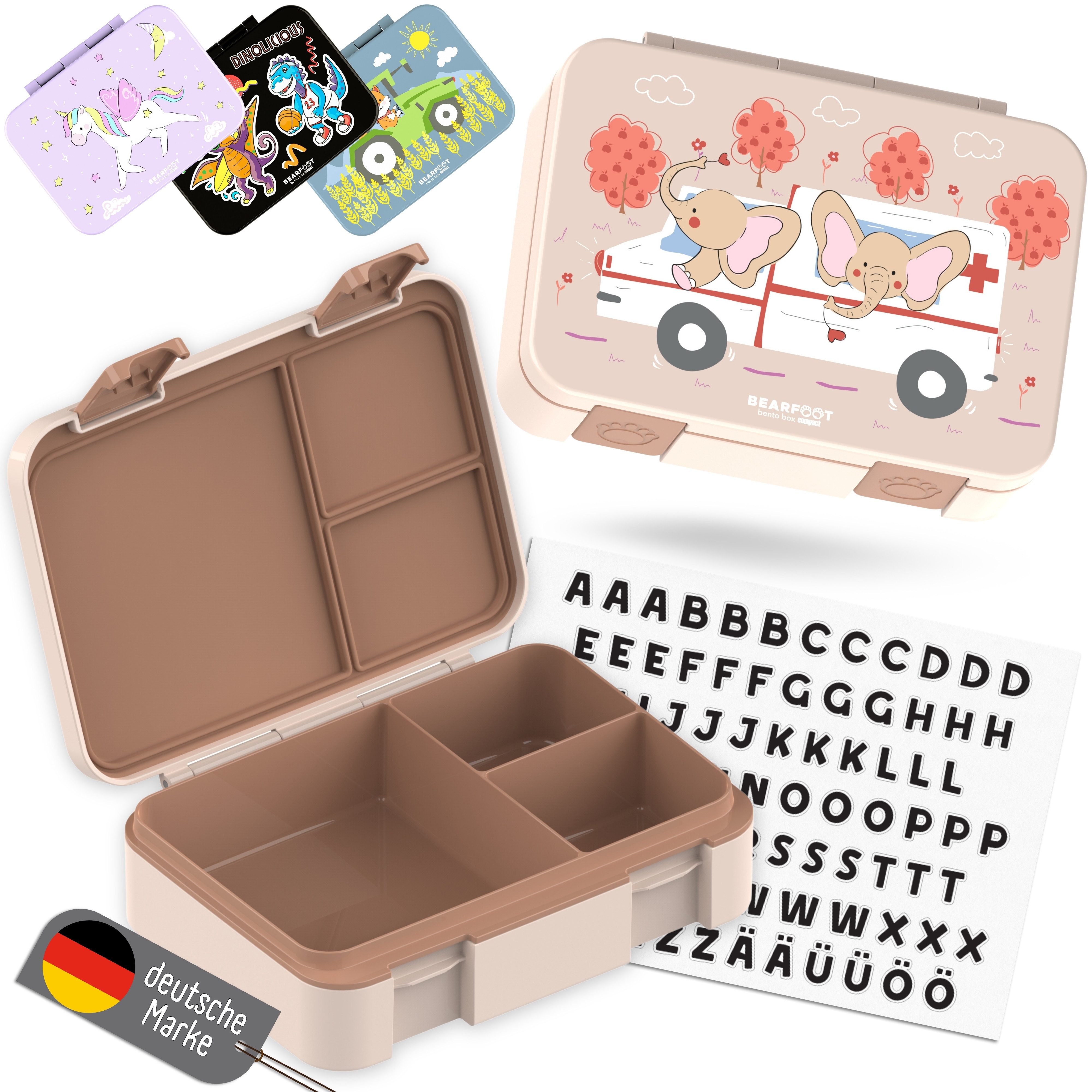 BEARFOOT Lunchbox Brotdose mit Fächern, leicht & auslaufsicher - Feuerwehr braun, PP, ABS, Silikon, Kindergarten und Schule - Mädchen und Jungen, Vesperbox, Snackbox