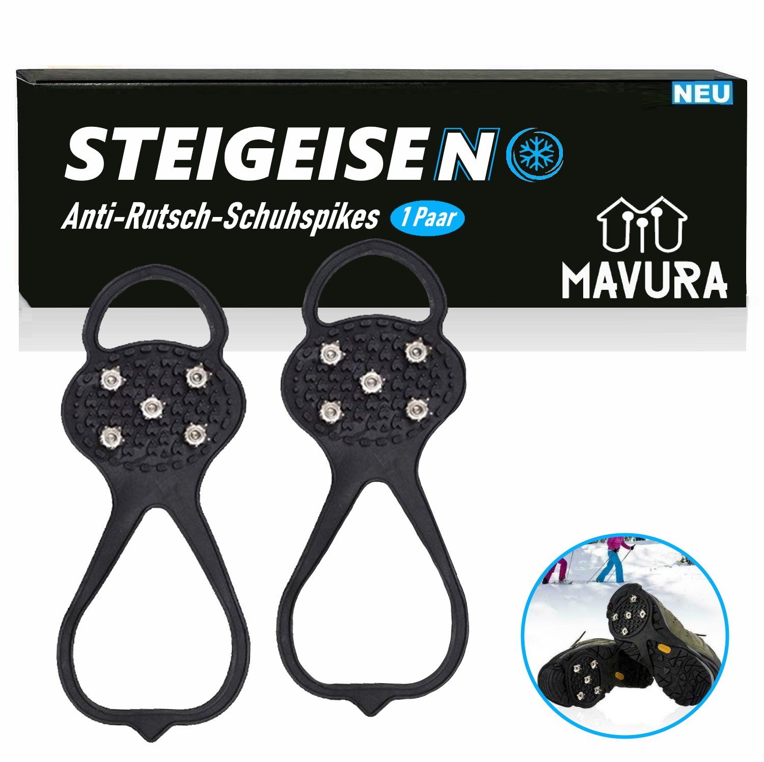 MAVURA Spikes STEIGEISEN Anti-Rutsch Schuh Spikes Eiskrallen Schuhspikes, Schuhketten Schuhkrallen Gleitschutz bei Schnee & Eis [1 Paar]