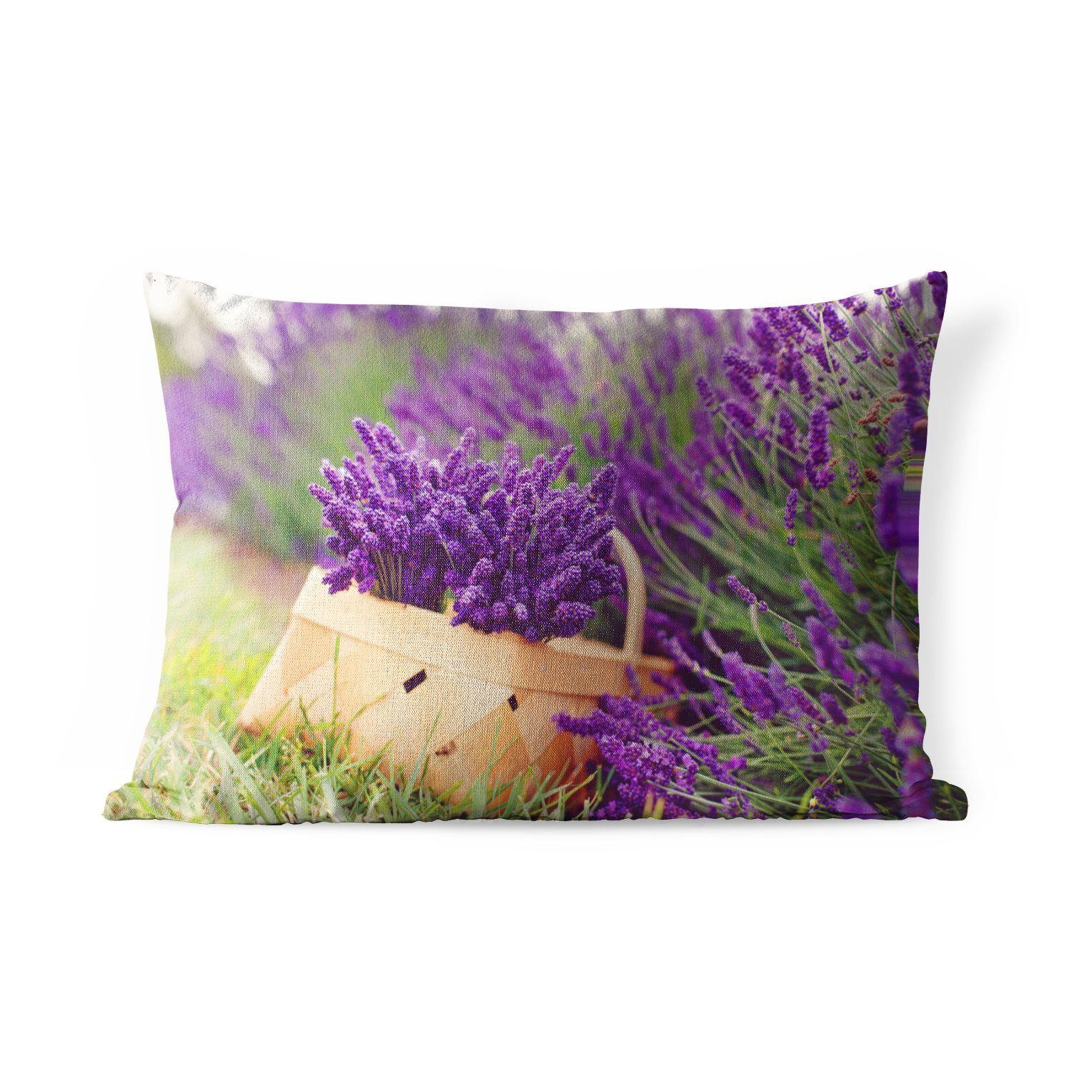 MuchoWow Dekokissen Frischer Lavendel in einem Korb, Outdoor-Dekorationskissen, Polyester, Dekokissenbezug, Kissenhülle