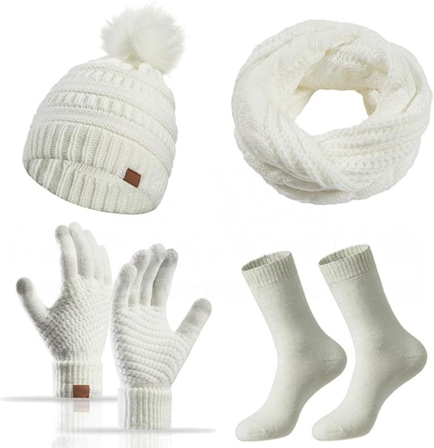 Zaewry Mütze & Schal Strickmützen-Schal-Handschuhe-Socken 4-teiliges Set Winterliches Wärmeset