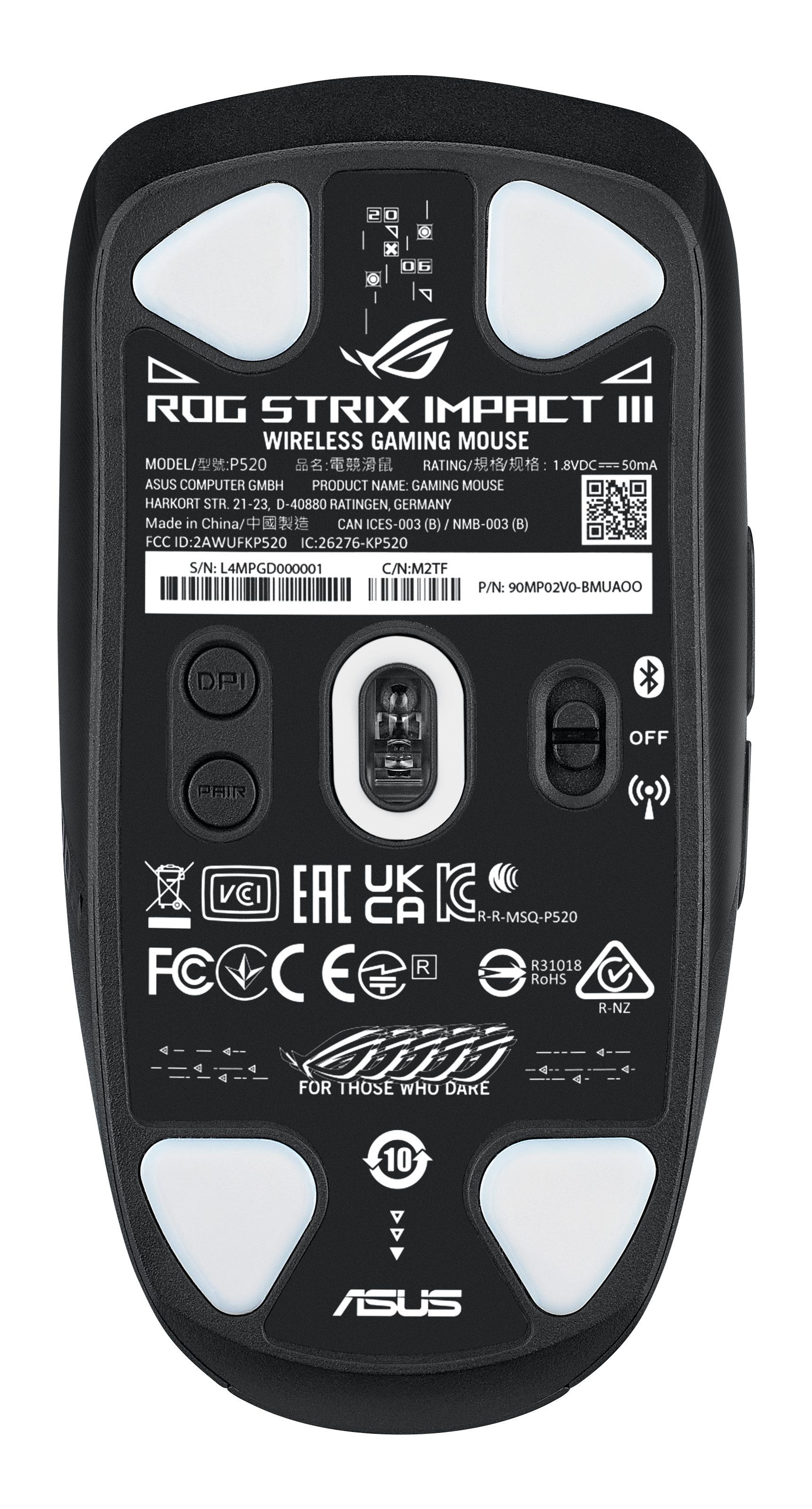 Asus ROG Strix Impact III Wireless Gaming-Maus (RF kabellos + Bluetooth)