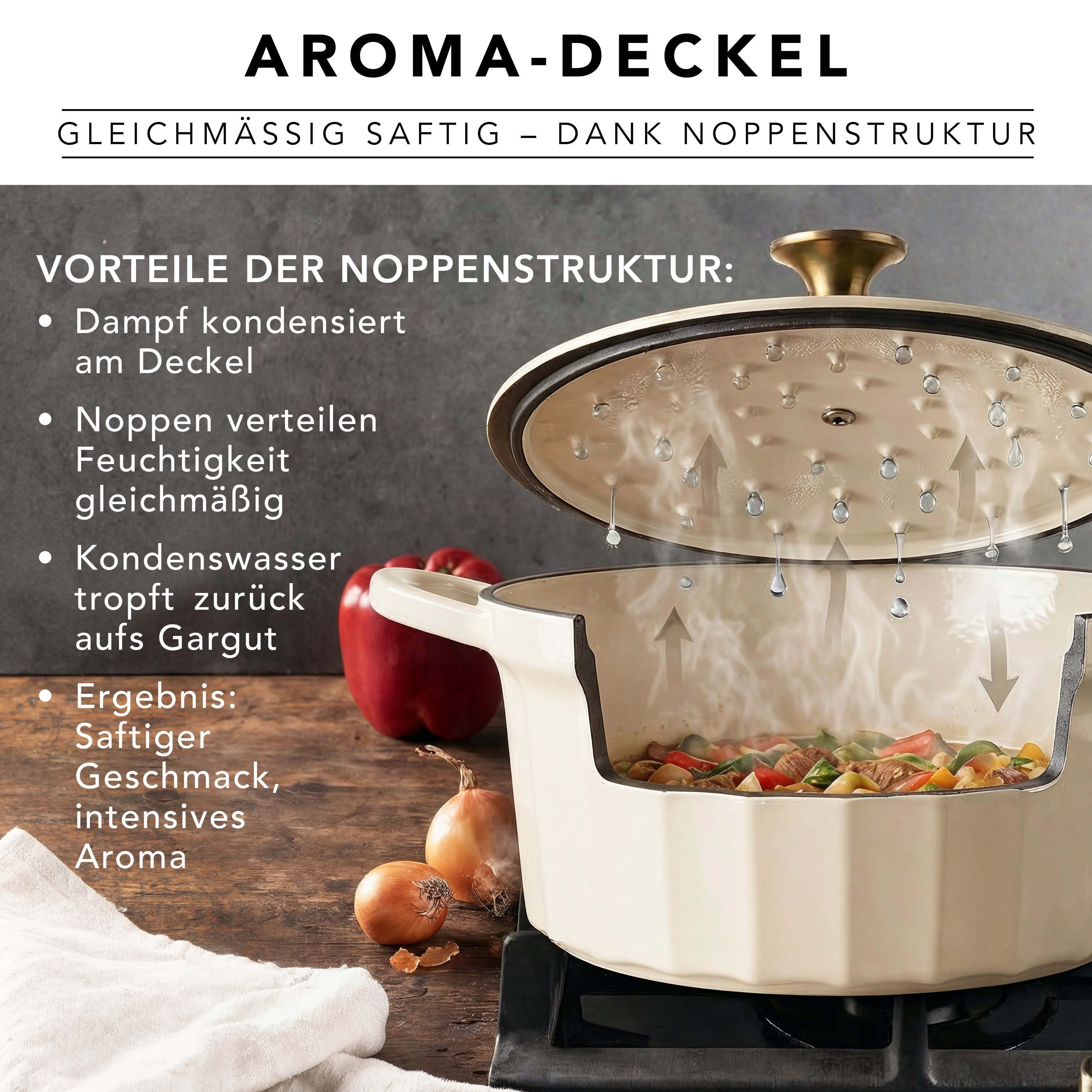 RÖMERTOPF Bratentopf Gusseisen Topf 24cm Creme, Gusseisen (Set, 2-tlg., Set mit Deckel), Backofengeeignet Induktionsgeeignet Zum Braten, Schmoren, Kochen – Bild 5 von 5