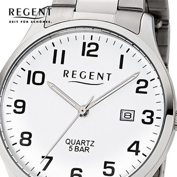 Regent Quarzuhr Regent Herren-Armbanduhr silber Analog, Herren Armbanduhr rund, groß (ca. 40mm), Edelstahlarmband