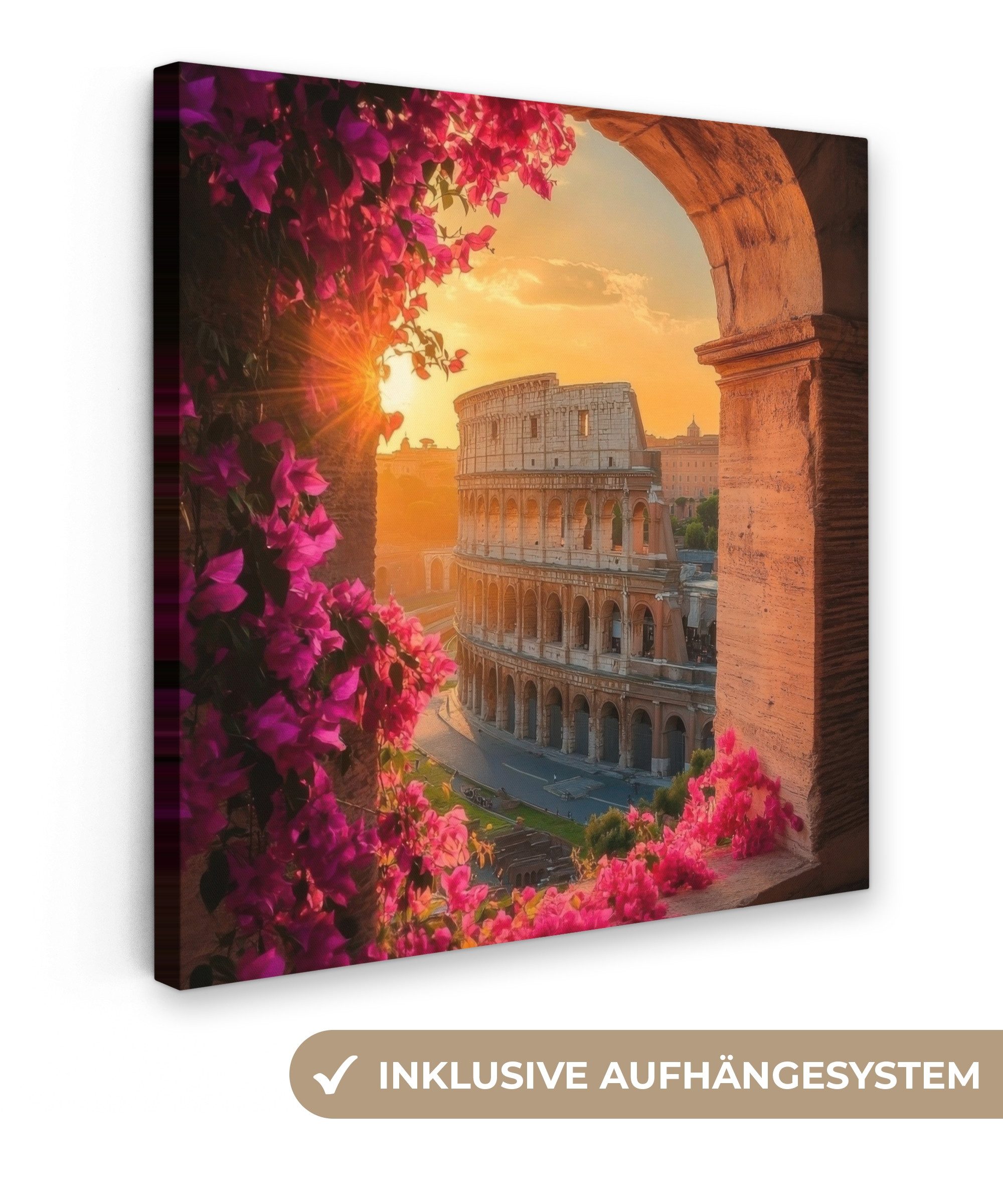 OneMillionCanvasses® Leinwandbild Kolosseum - Rom - Rosa Blumen, Fotodruck günstig online kaufen