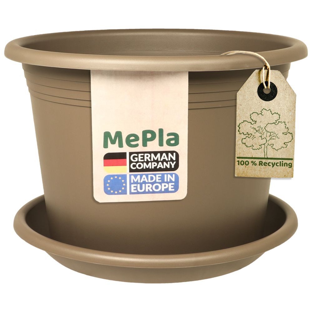 Heimwerkercenter Blumentopf MePla - Blumentopf Cylindro ø80cm, Untersetzer ø78cm Taupe, Kunstoff
