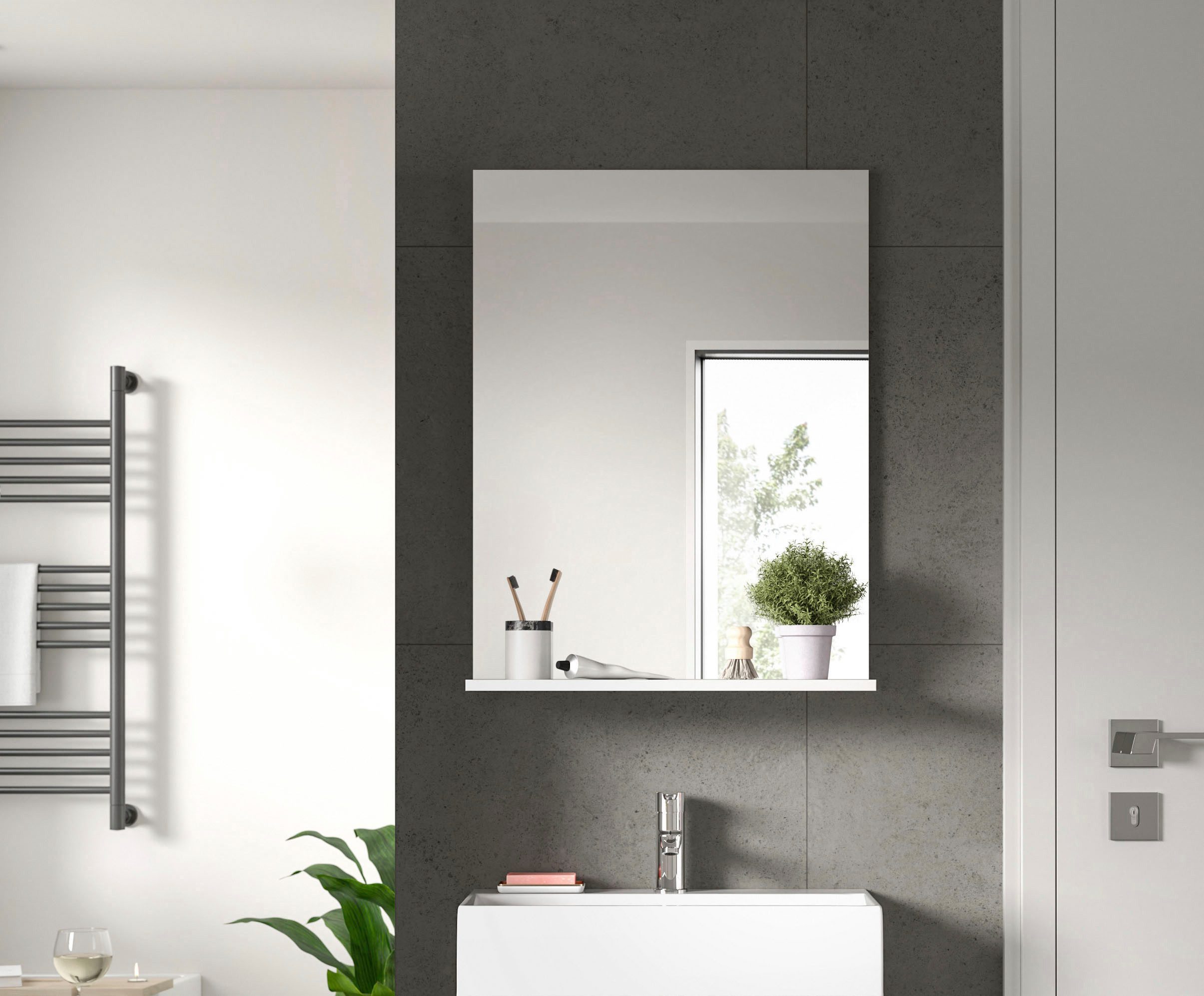 welltime Badspiegel SIENA, Breite 60cm, 1 Ablageboden, hochwertiges Spiegelglas (TOPSELLER), in verschiedenen Farben erhältlich, Badmöbel, Spiegel, Badezimmer