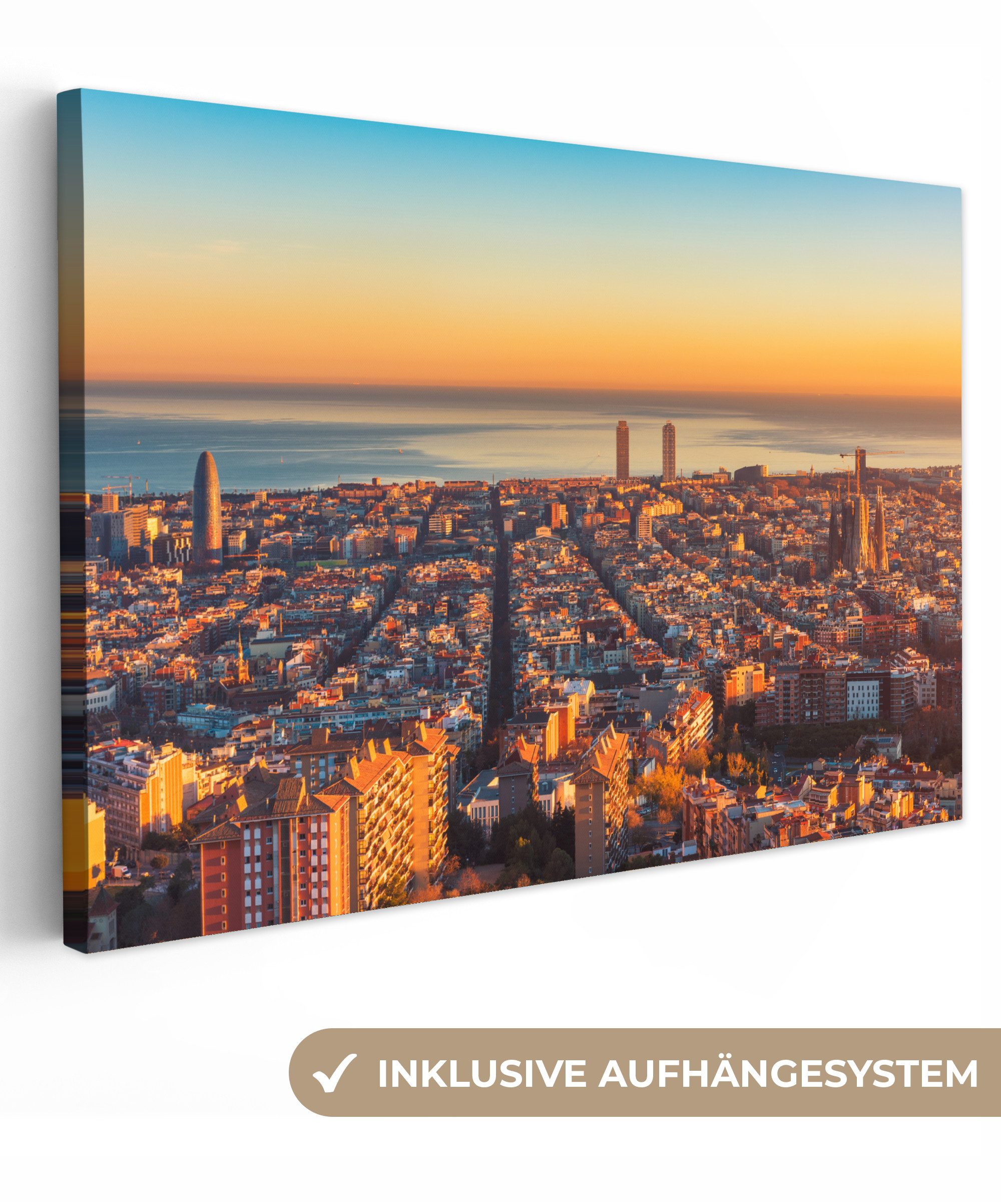 OneMillionCanvasses® Leinwandbild Barcelona - Meer - Sonnenuntergang, Fotod günstig online kaufen