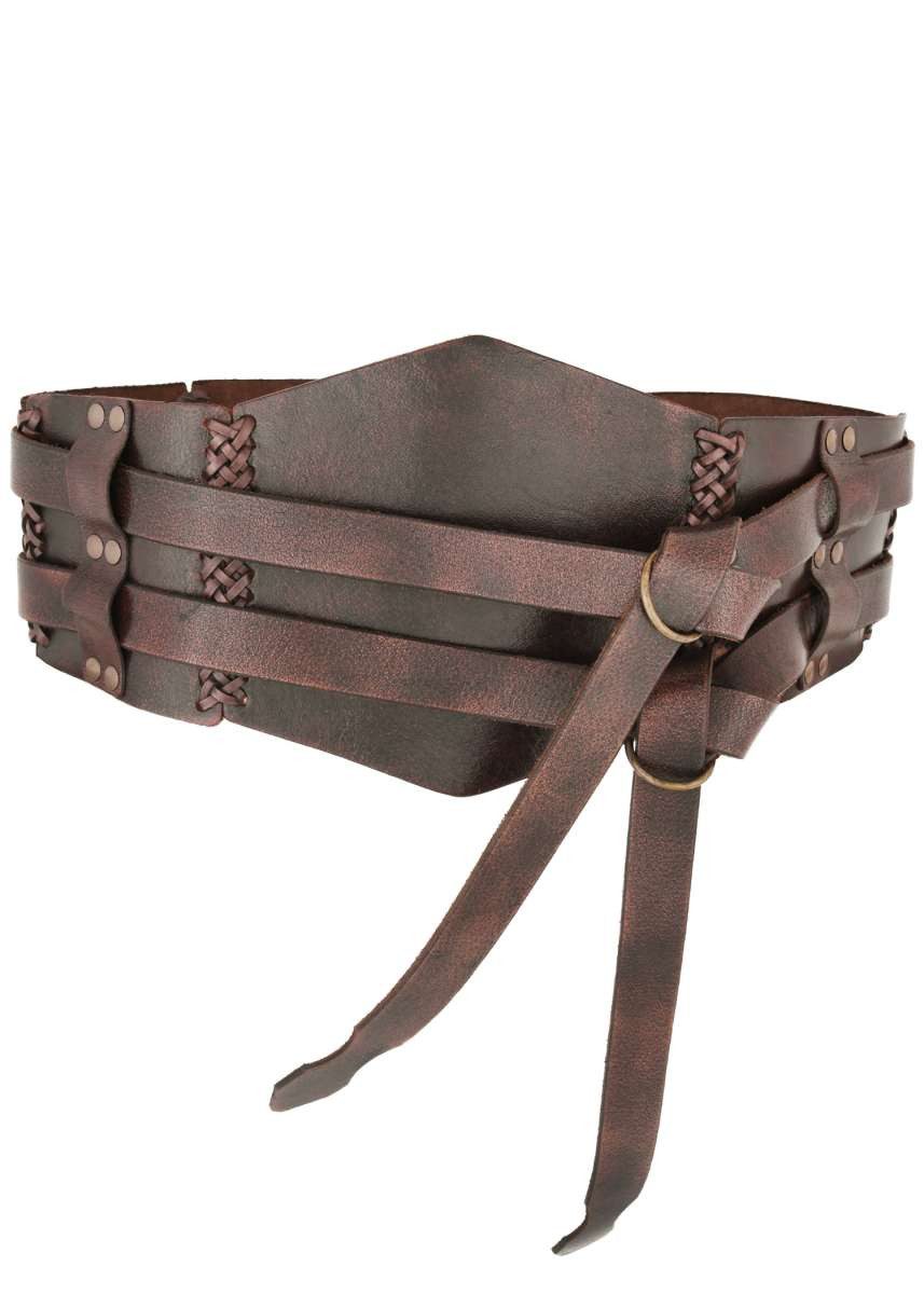 Ulfberth Ledergürtel Breiter Ledergürtel, Doppelgürtel mit Flechtnaht, Unisex, braun S
