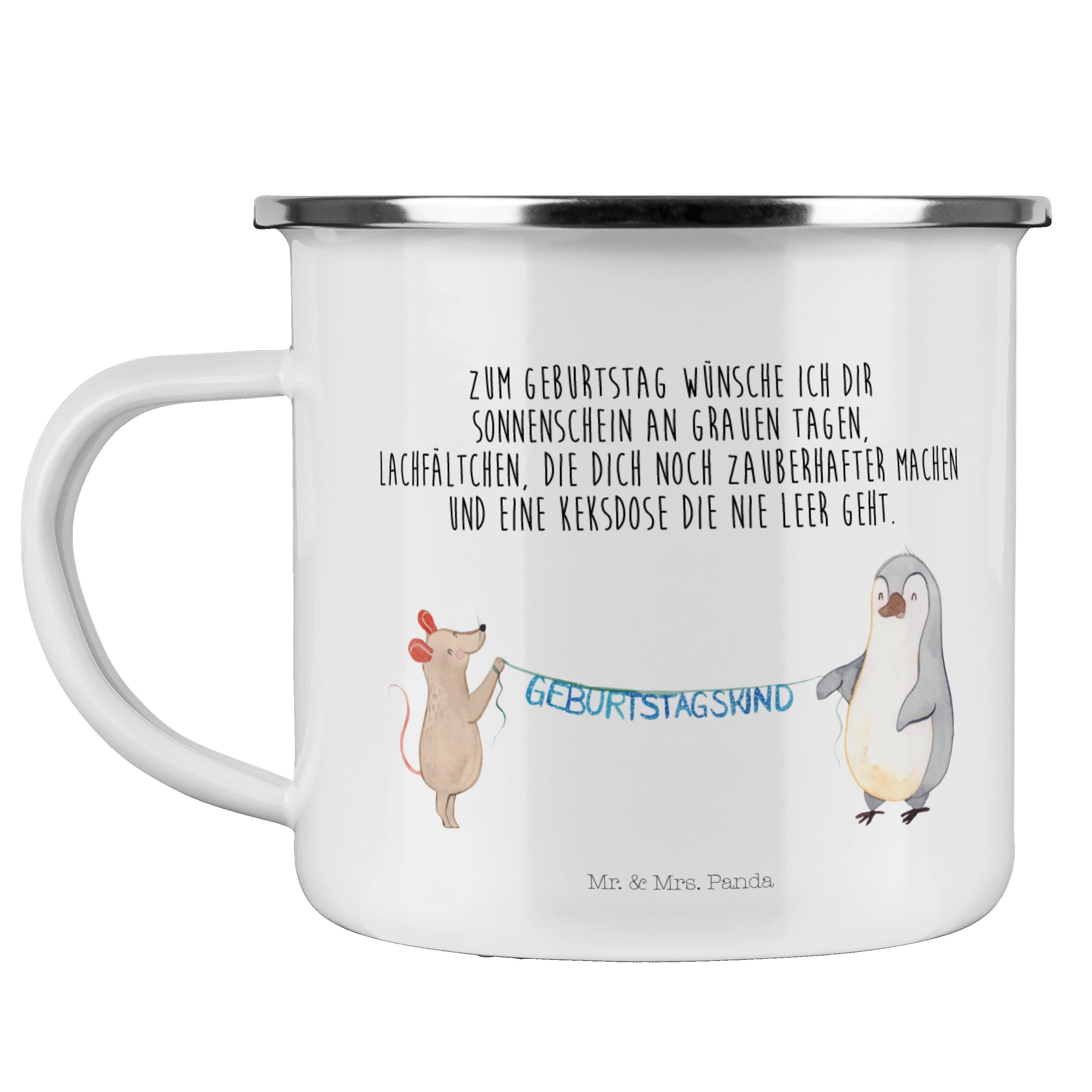 Mr. & Mrs. Panda Becher Maus Pinguin Geburtstag - Weiß - Geschenk, Geburtstagsgeschenk, Kaffe, Emaille