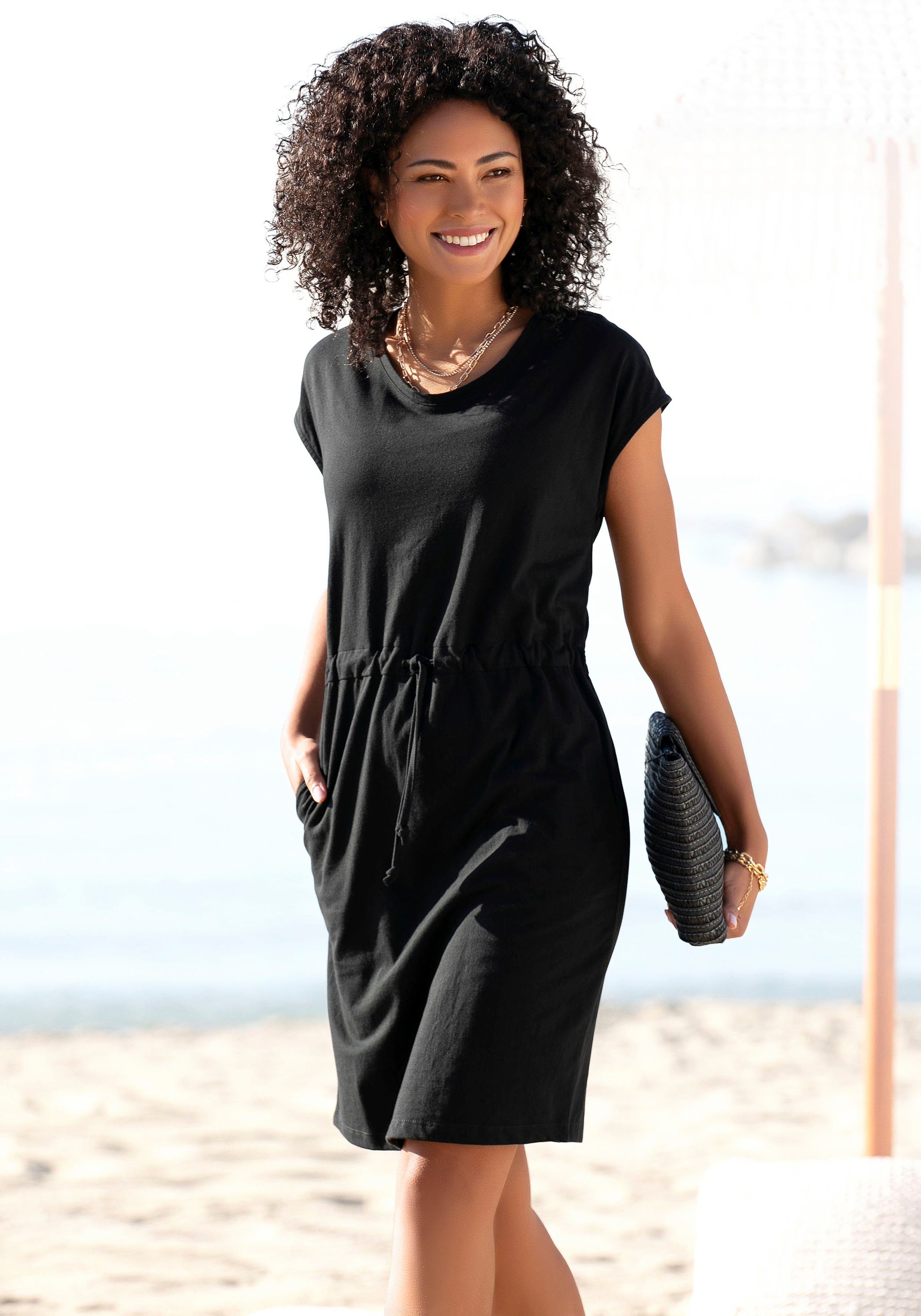 Beachtime Jerseykleid mit Tunnelzug schwarz | Strandkleider