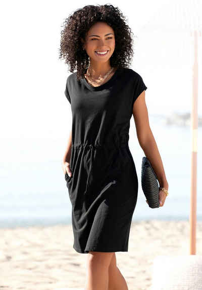 Beachtime Jerseykleid mit Tunnelzug und Taschen, Sommerkleid aus Baumwoll-Mix