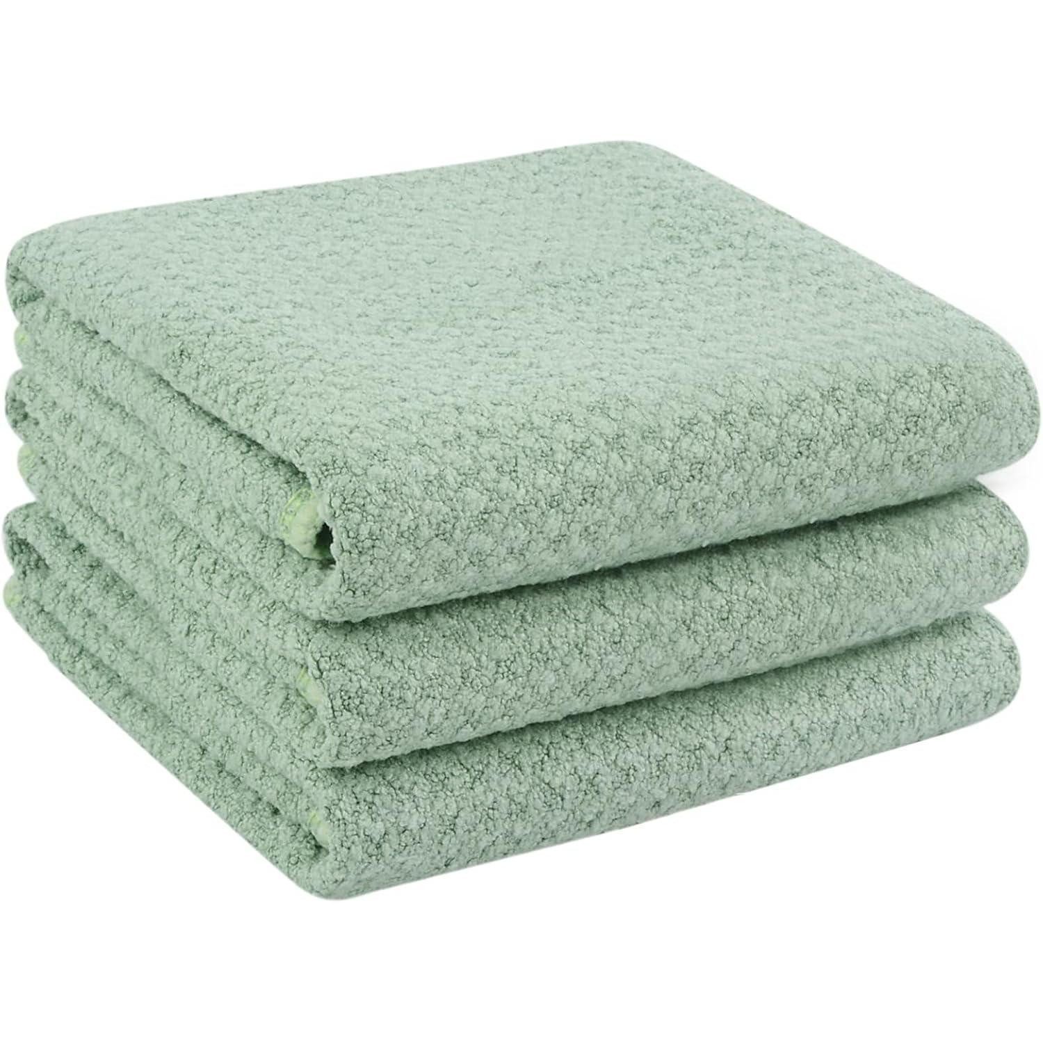LuxusKollektion Geschirrtuch Microfaser Geschirrtücher Grün Super Saugfähig Waffelgewebe 3er Pack, Geschirrhandtuch