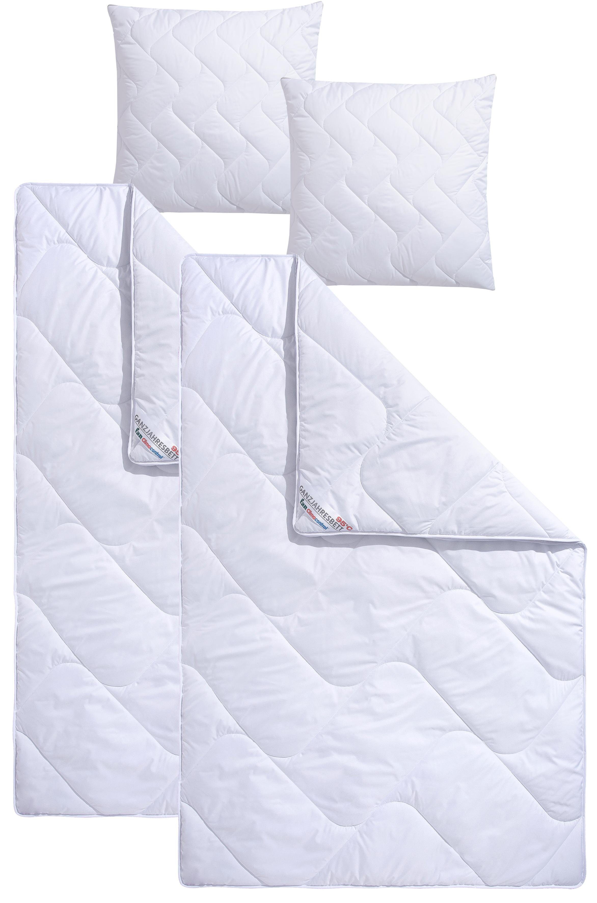 Füllung: Baumwolle, Bezug: Microfaserbettdecke II Polyester, oder geeignet für Microfaserkissen, 135x200 Schlafkomfort, cm, den + Climacontrol® Baumwollbezug, Bettwaren-Set, Winter m. 100% f.a.n. 155x220