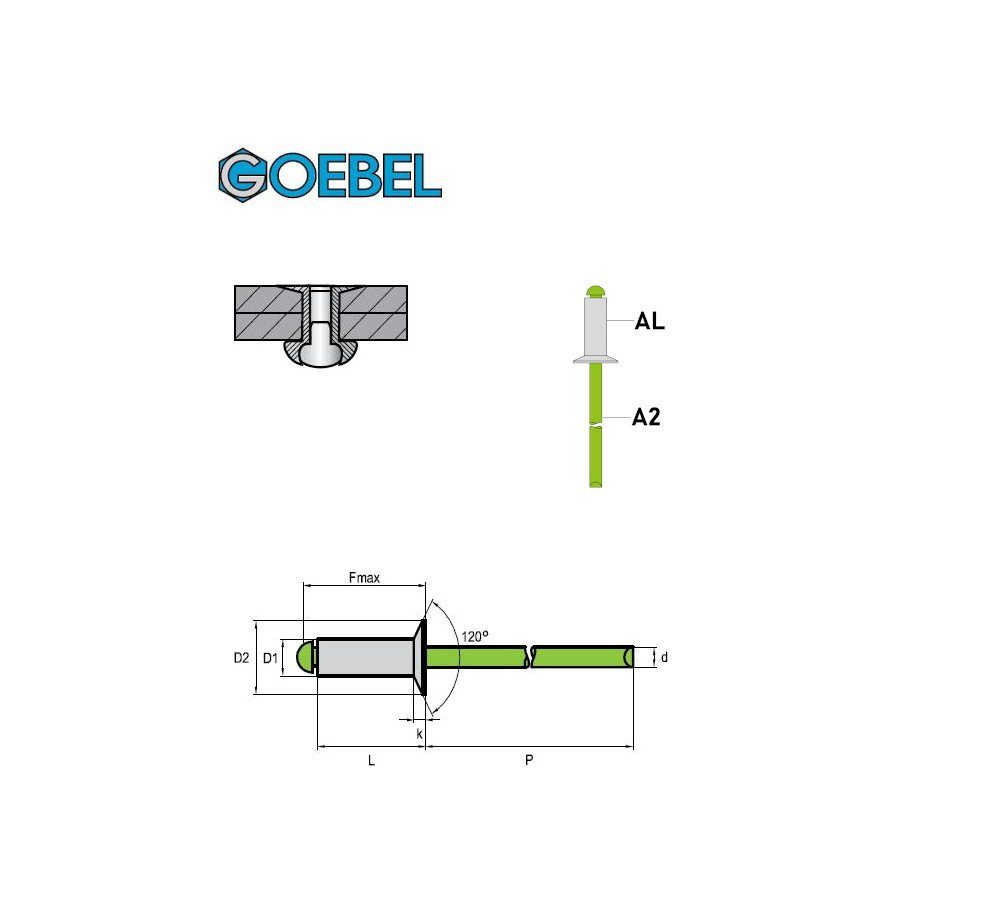 GOEBEL GmbH Blindniete 7025148100, V2A Aluminium (500x Popniete), 4,8 / mm, STANDARD - A2 x - Blindniete St., 10,0 - / Edelstahl Niete 500 Senkkopf