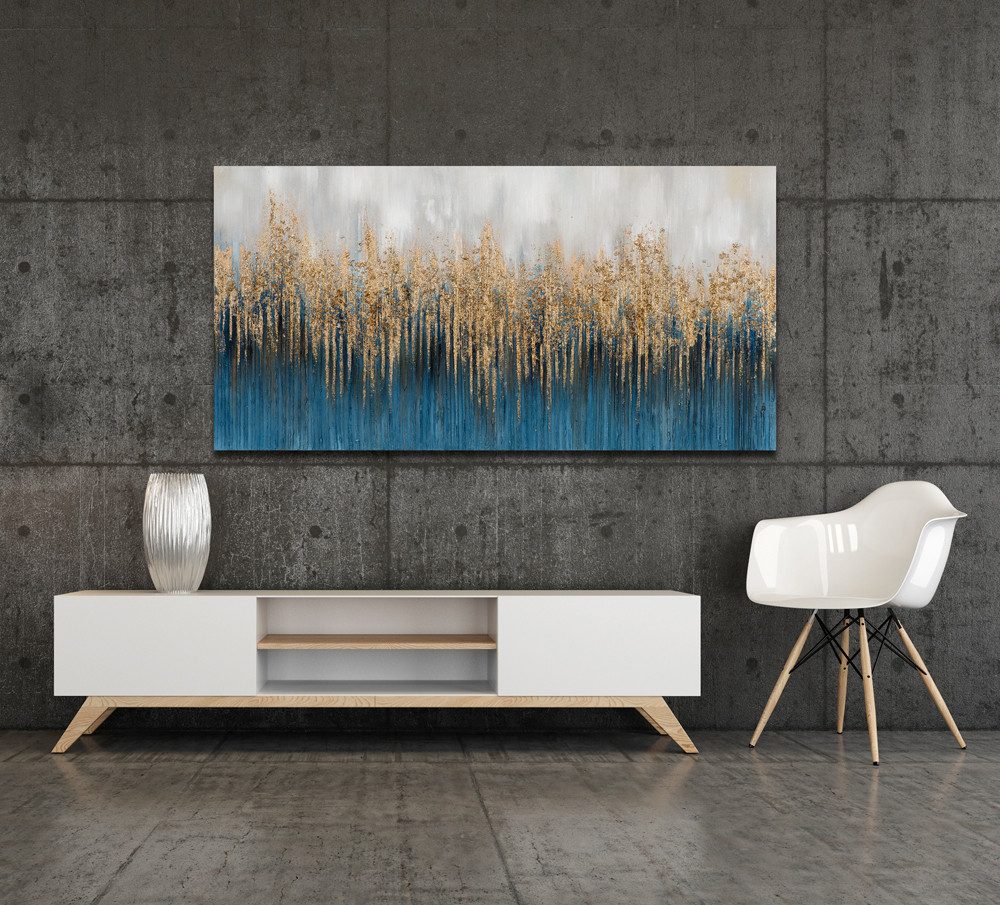 ArtUniverse Gemälde Abstrakt in Blau und Gold- Glitzer 76 x 150 cm, Abstrakt