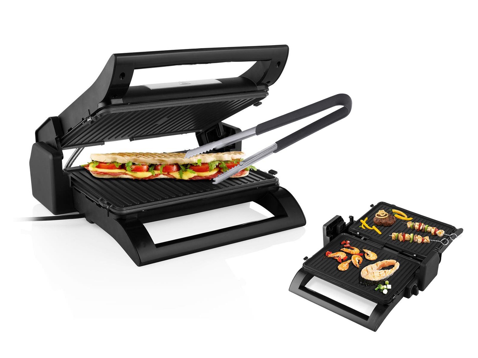 PRINCESS Kontaktgrill, 1500 W, Elektro Multi Tisch-Grill Indoor Paninimaker Wechselplatten Grillzange