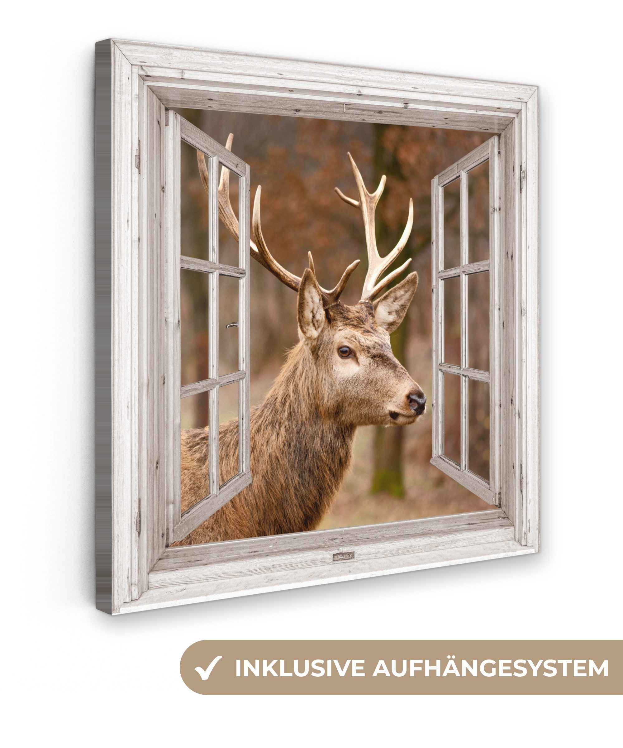 OneMillionCanvasses® Leinwandbild Hirsch - Tier - Wald - Herbst - Hirschkop günstig online kaufen