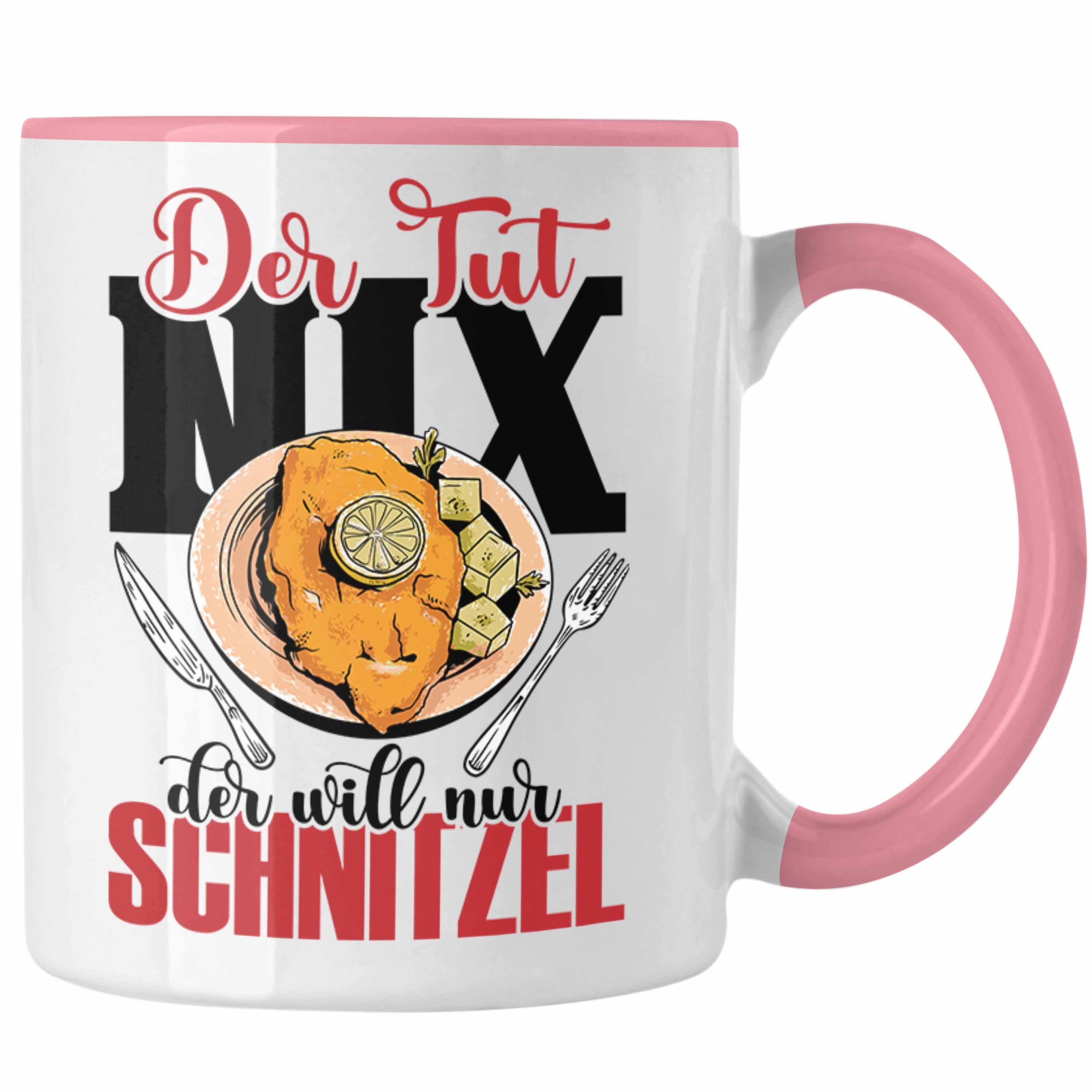 Trendation Tasse Schnitzel Tasse "Der tut nix, der will nur Schnitzel" Geschenkidee für Rosa