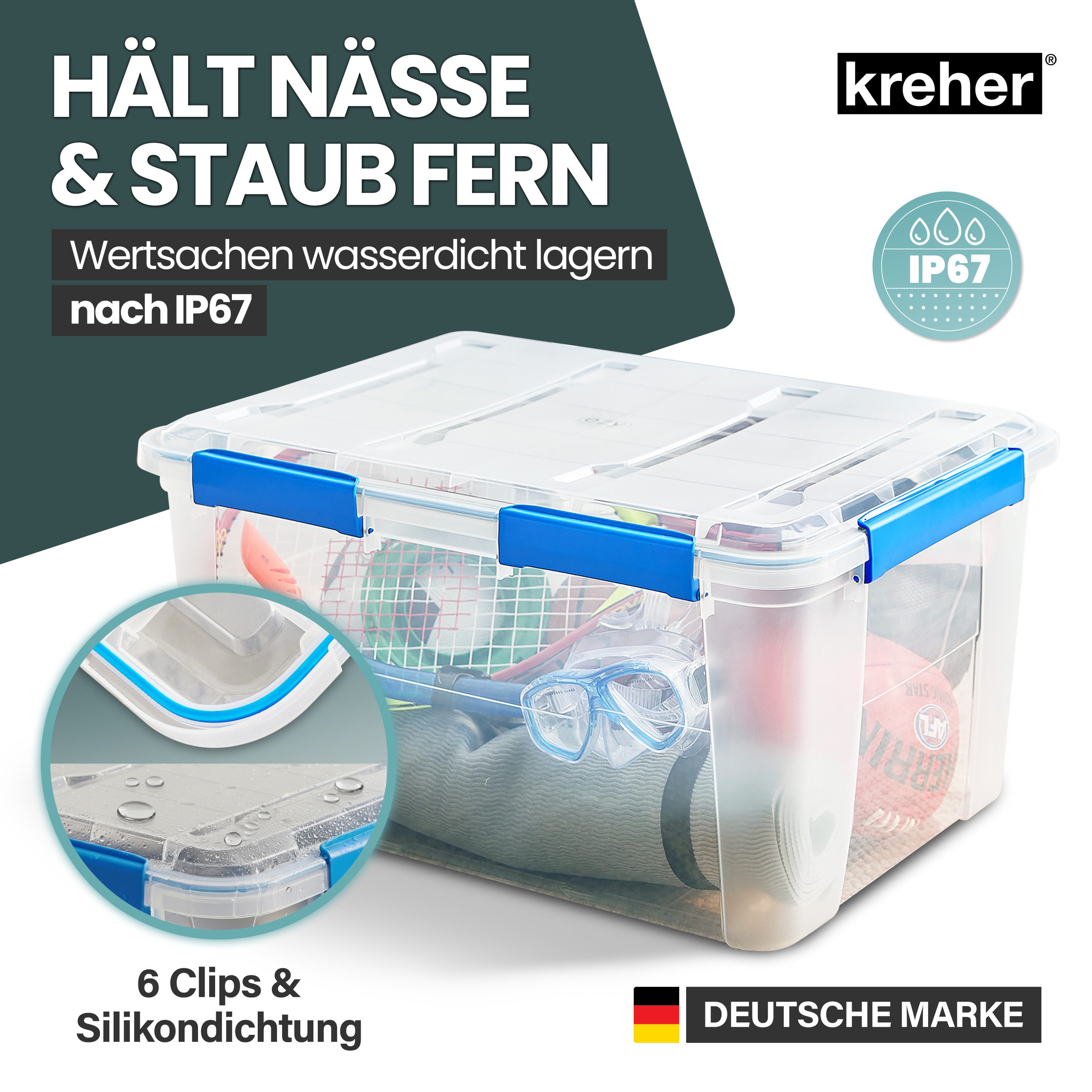 Kreher Aufbewahrungsbox mit Deckel und Dichtungsring (IP67) 75 Liter (Set wählbar) (1 St)