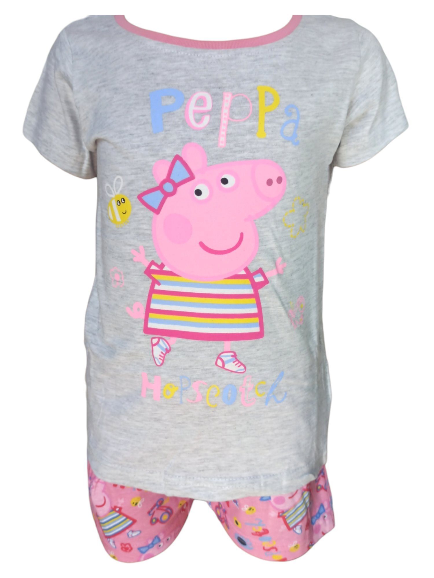 Peppa Pig Schlafanzug Peppa Wutz (2 tlg) Mädchen Pyjama kurz - Shorty Gr. 92-116 cm Grau-Pink