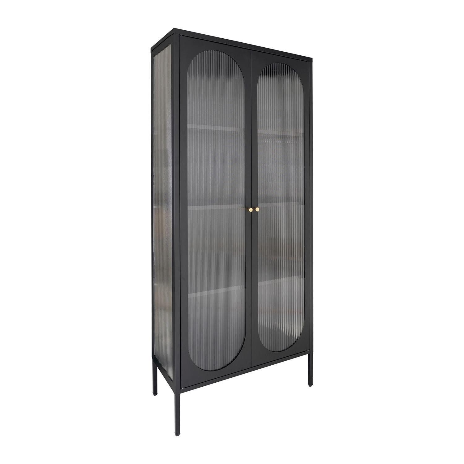 Holiday Heimtex Vitrine ADELAIDE, Schwarz, Stahl, mit geripptem Glas, B 80 x H 180 x T 35 cm
