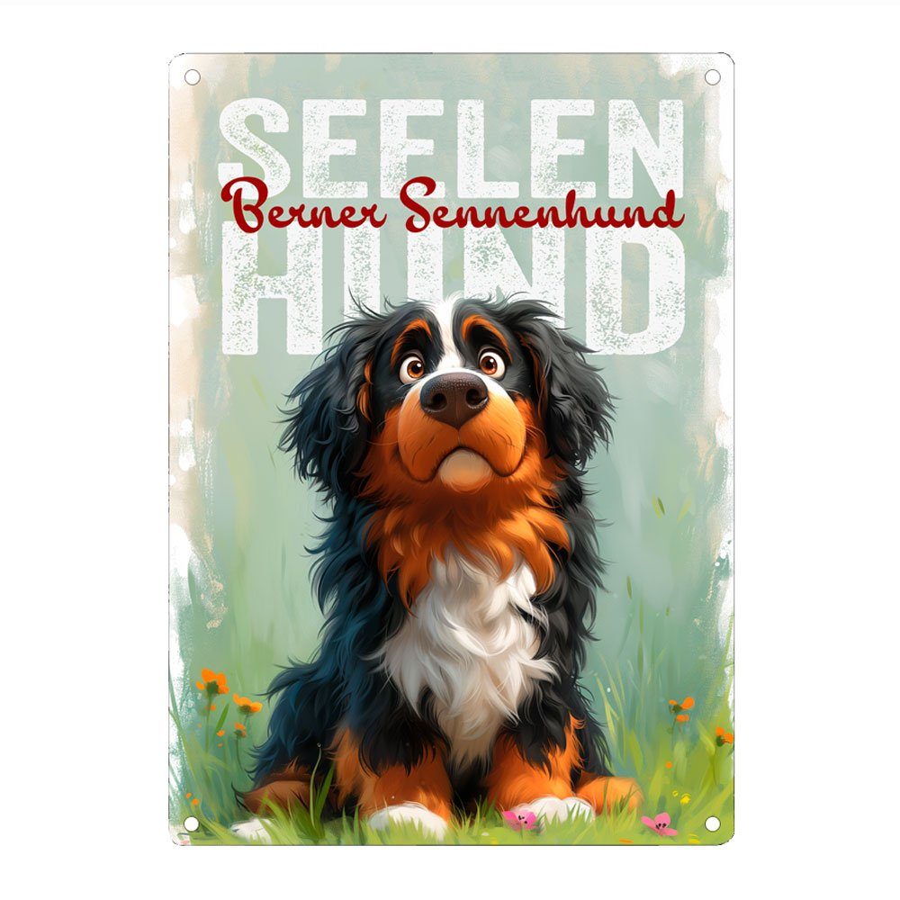 Cadouri Metallschild Hundeschild SEELENHUND BERNER SENNENHUND - Dekoschild mit Hundemotiv, (1 St., Wandschild mit vier vorgebohrten Löchern & abgerundeten Ecken), UV-beständig, 28,5 x 20 cm, Geschenk für Hundebesitzer