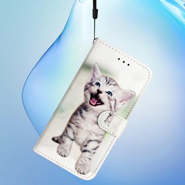 CLM-Tech Handytasche Hülle für Xiaomi 12 Lite 5G Tasche aus Kunstleder Klapphülle (fröhliche Katze, Handyhülle Wallet Flip Case Cover Etui), Standfunktion, Kartenfächer, Magnetverschluss