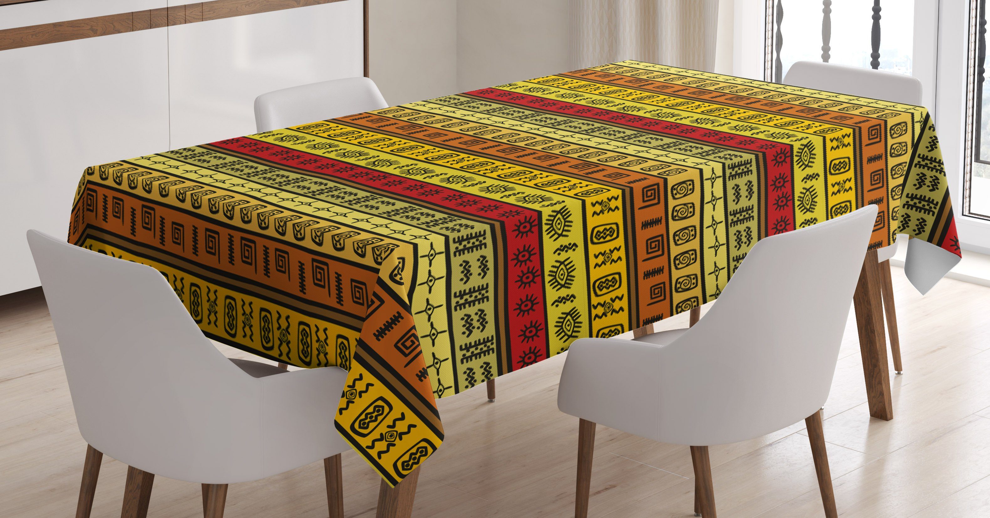 Abakuhaus Tischdecke Farbfest Waschbar Für den Außen Bereich geeignet Klare Farben, afrikanisch Stammes | Tischdecken