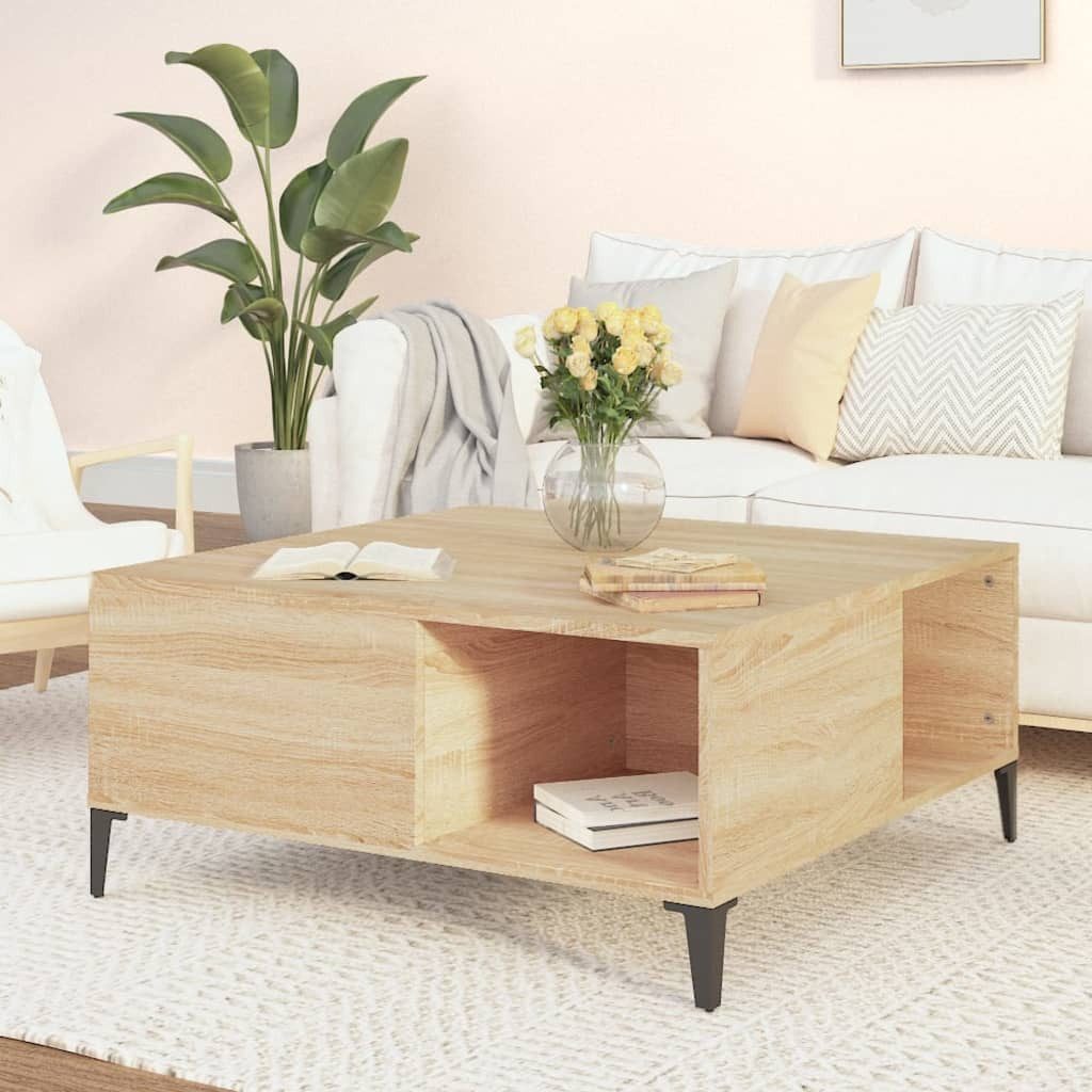 furnicato Couchtisch Sonoma-Eiche 80x80x36,5 cm Holzwerkstoff (1-St), Stabiler Beistelltisch mit Fächern für Stauraum im Wohnzimmer