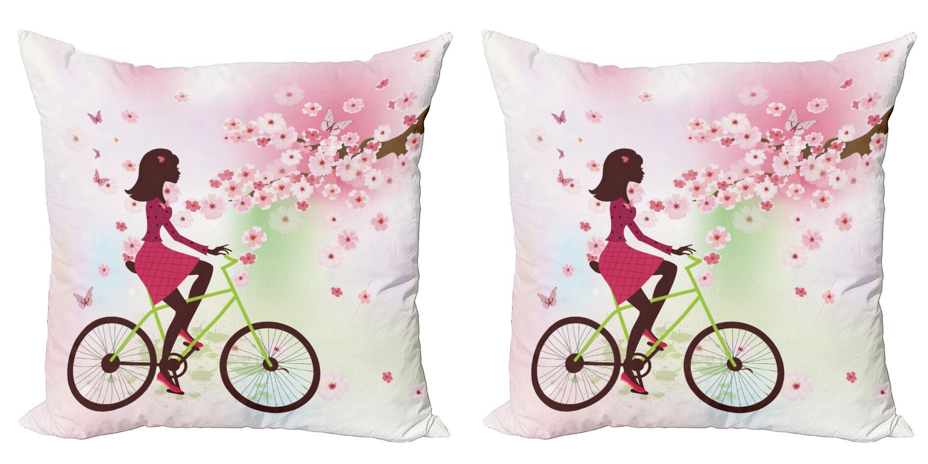 Kissenbezüge Modern Accent Doppelseitiger Digitaldruck, Abakuhaus (2 Stück), Feminin Kirsche Bloom Lady Bike