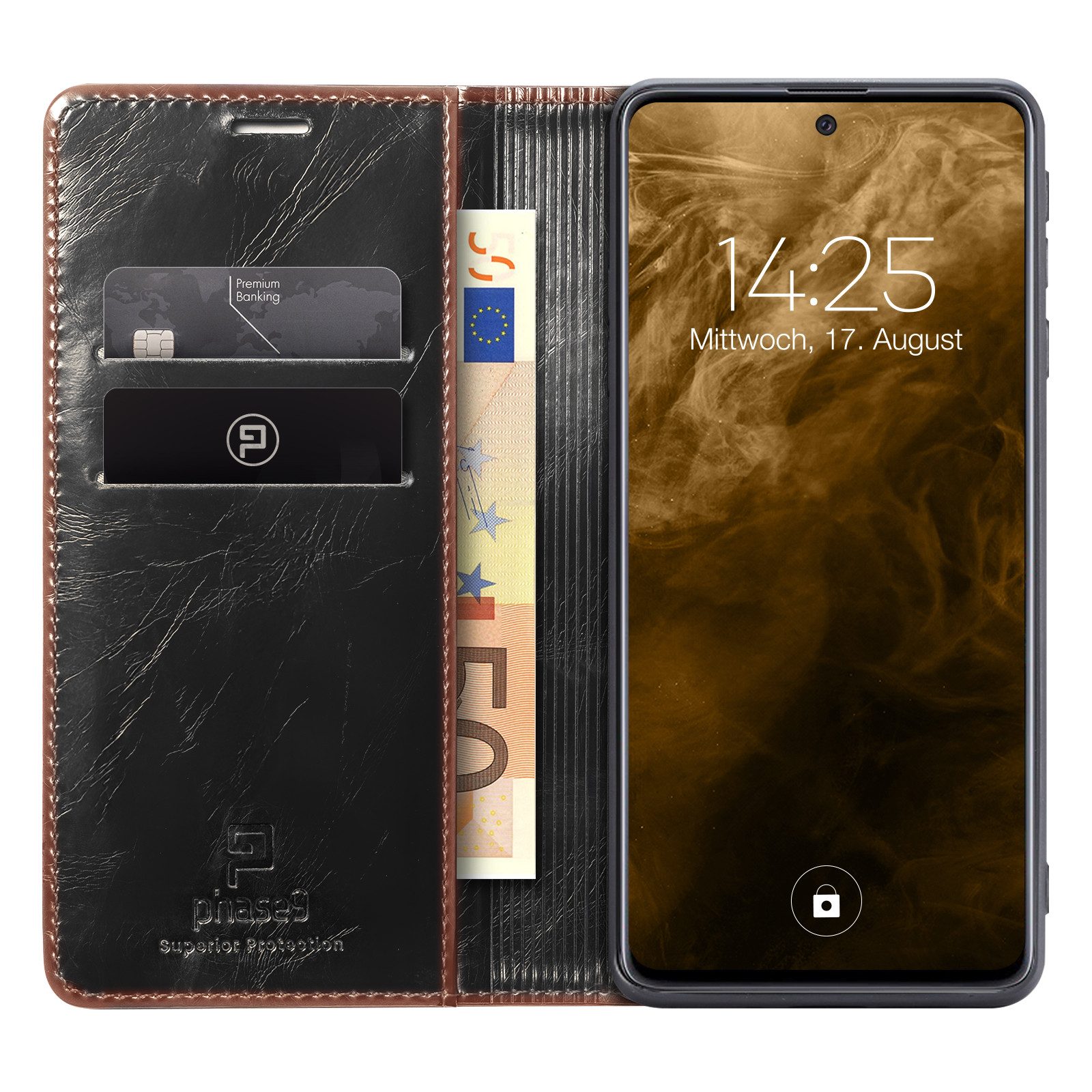 Tec-Expert Handyhülle Tasche Hülle für Samsung Galaxy S21 5G 6.2 Zoll, 6.2, Cover Klapphülle Case mit Kartenfach RFID Schutz aufstellbar