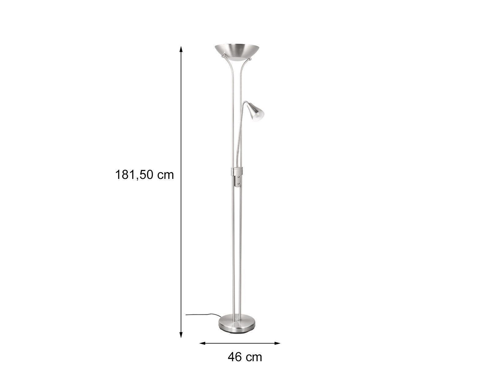 Reality Leuchten LED Deckenfluter, Dimmfunktion, LED wechselbar, über Schalter in 3 Stufen dimmbar, Warmweiß, große Stehlampe mit Leselampe für Lese-ecke, Höhe 181cm