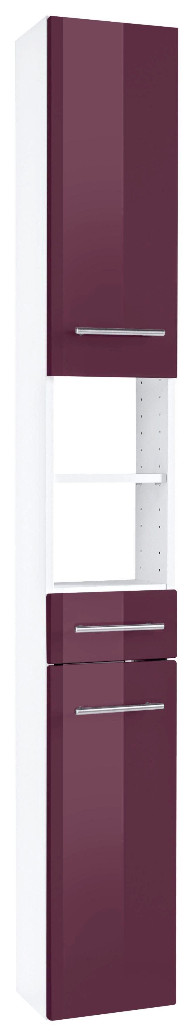 HELD MÖBEL Hochschrank in aubergine/weiß Badmöbel verschiedenen erhältlich Farben Venedig