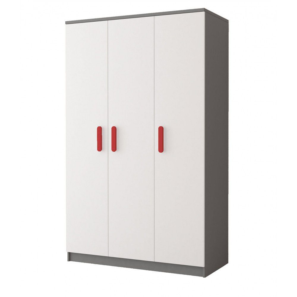 Polini Home Kleiderschrank Dreitüriger Kleiderschrank "Colour" 120 x 193 x 50 cm in Weiß-Grau mit 9 Fächern und 1 Kleiderstange grau-weiß-rot | Grau-Weiß-Rot