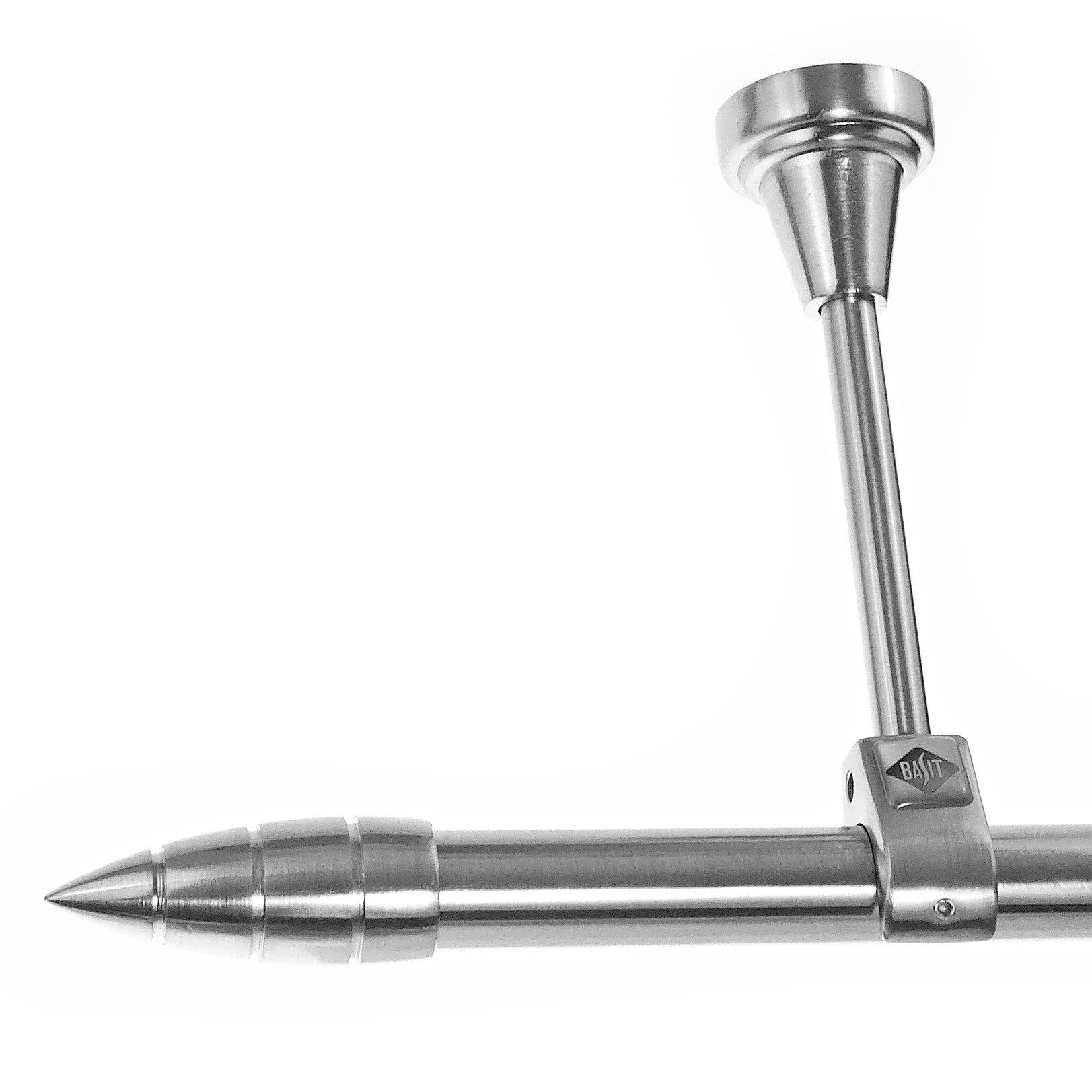 BASIT Gardinenstange Edelstahloptik 20mm mit Deckenträgern 280 cm E81, Ø 20 mm, 1-läufig, verschraubt, Metall, D51R 280 cm E81 Spitze mit Rillen