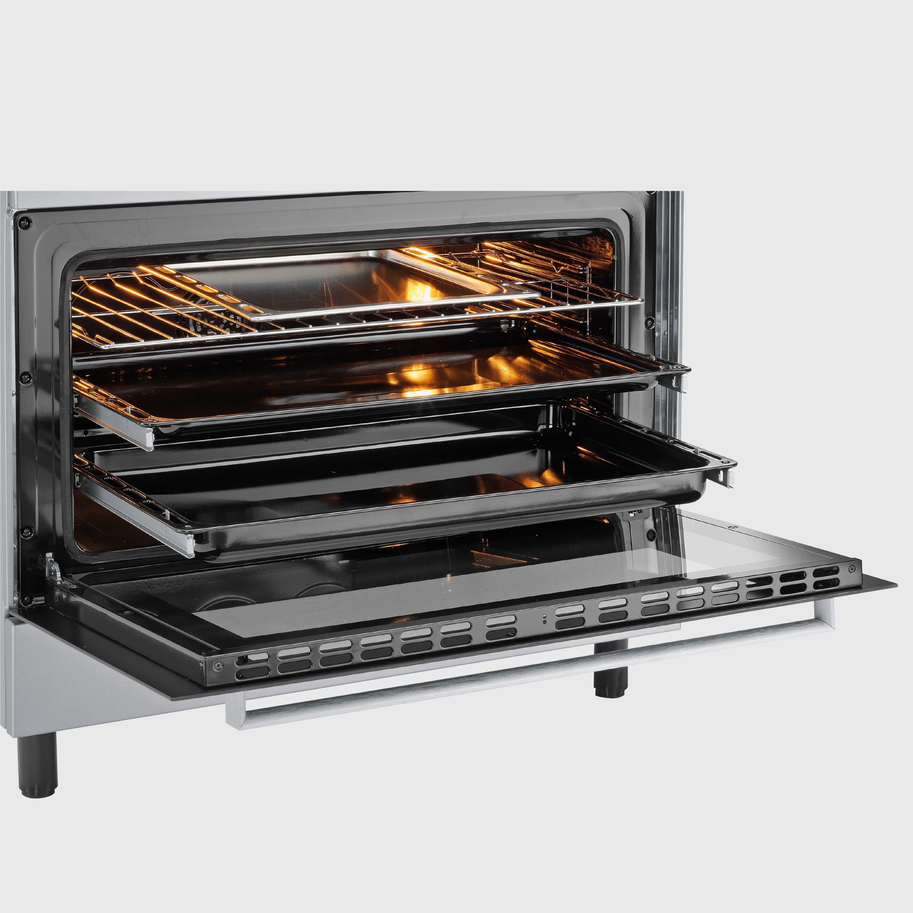 Oranier Elektro-Standherd Edelstahl 90 cm 5 Kochzonen 105 Liter Großflächengrill DC1999, mit Nachrüstbar