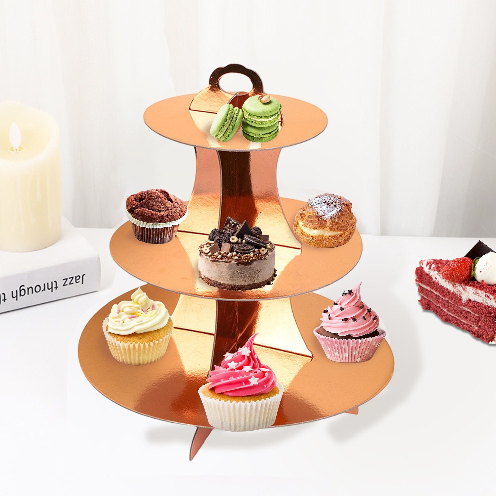Rutaqian Kuchenteller Tortenständer mit drei Etagen Geburtstagsfeier Kuchenstand, (1 St), Dessertteller Cupcake-Tablett Haushaltsprodukte Roségold