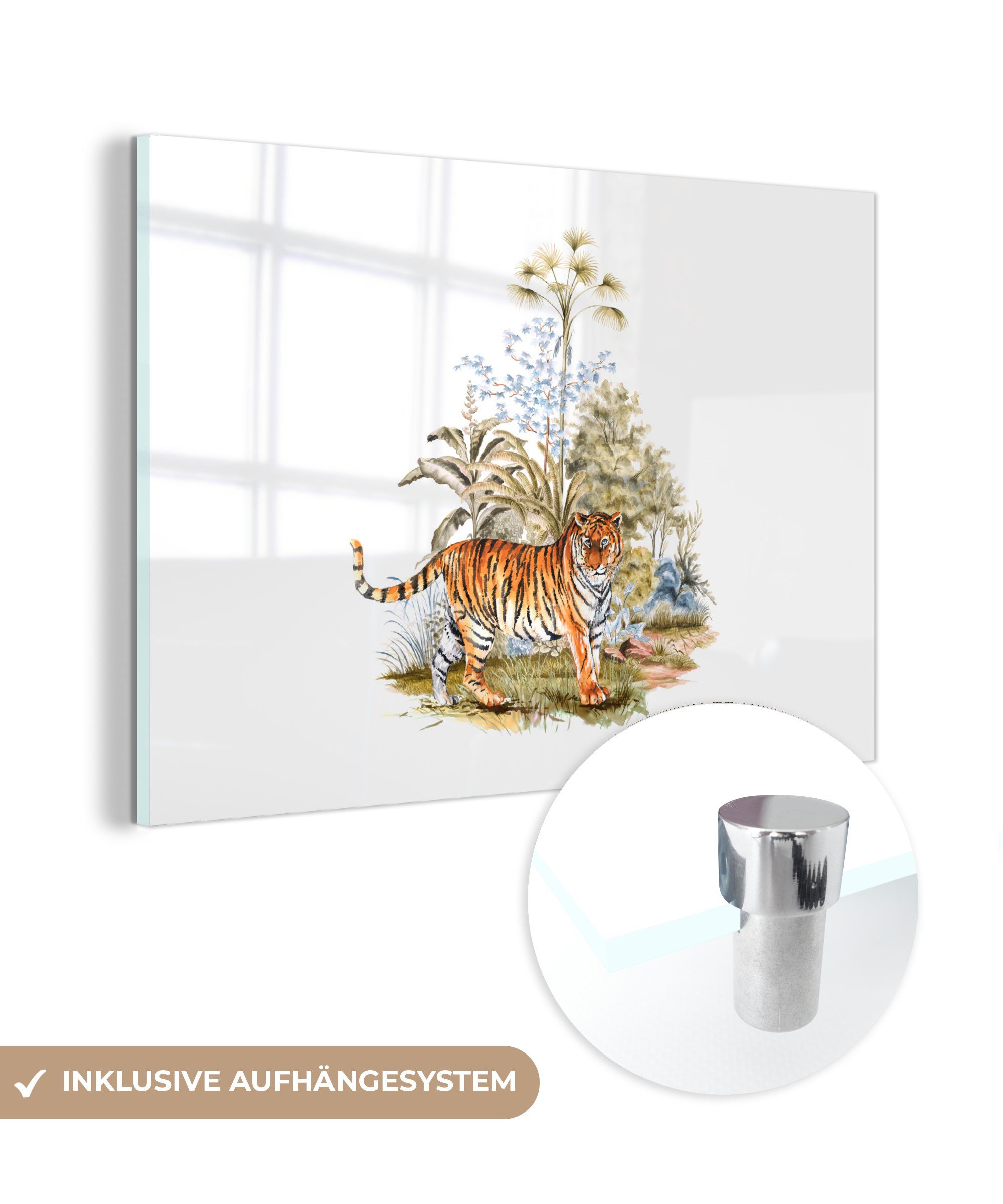MuchoWow Acrylglasbild Tiger - Schrein - Wald, (1 St), Acrylglasbilder Wohnzimmer & Schlafzimmer