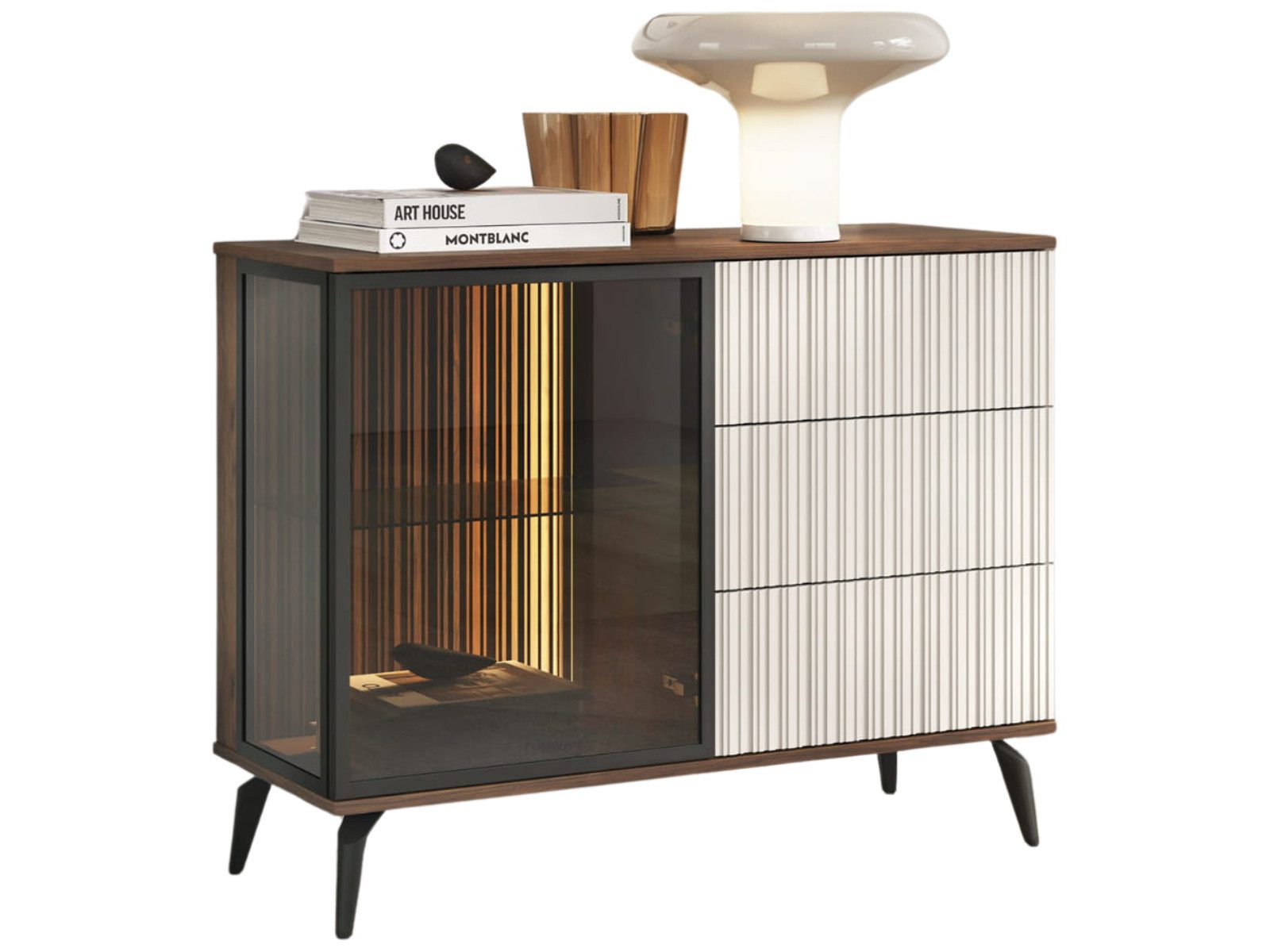 Kommode Vici KSZ-103 mit Schubladen und LED-Beleuchtung Kaschmir/Walnuss