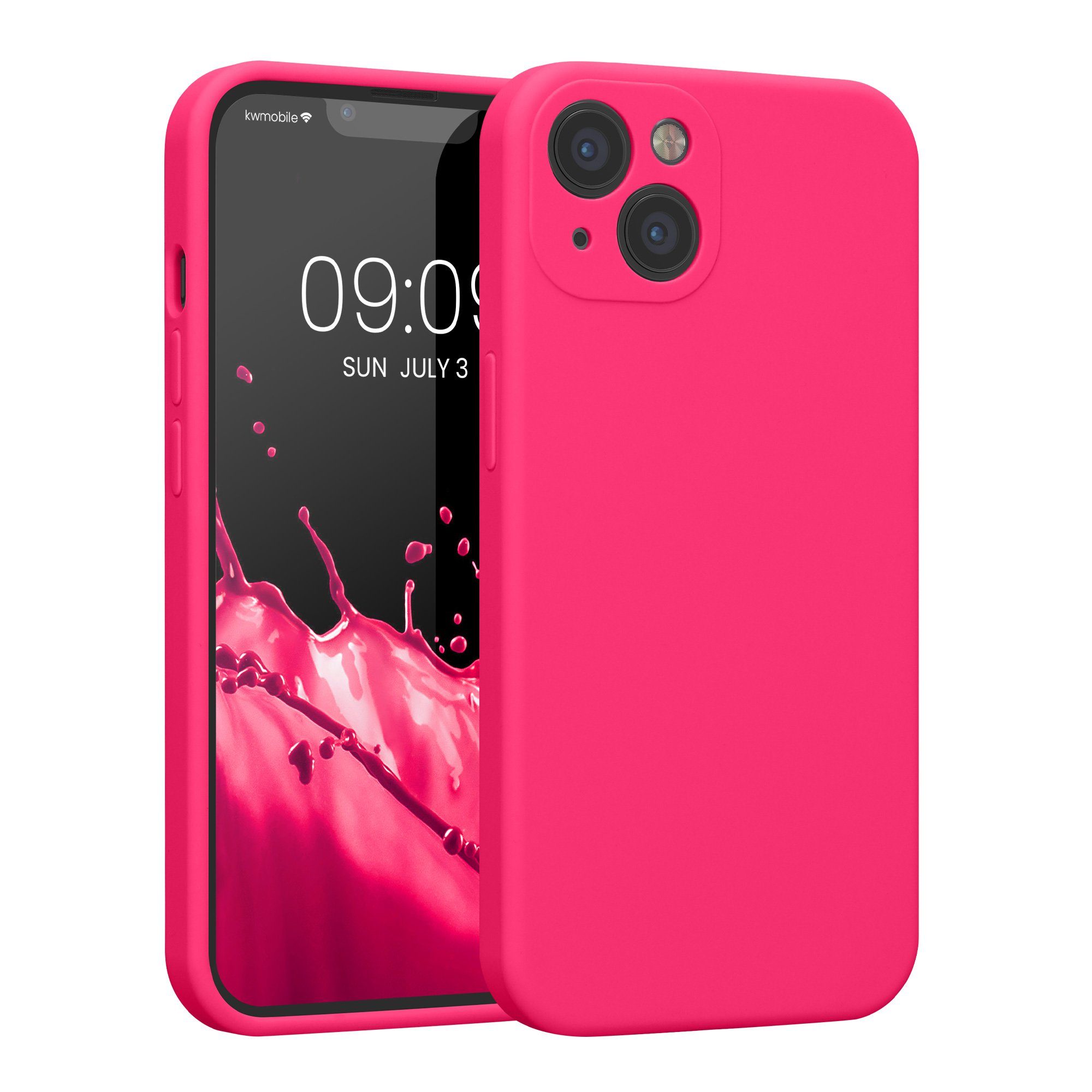 kwmobile Handyhülle Hülle für Apple iPhone 13, Hülle Silikon gummiert - Handyhülle - Handy Case in Neon Pink