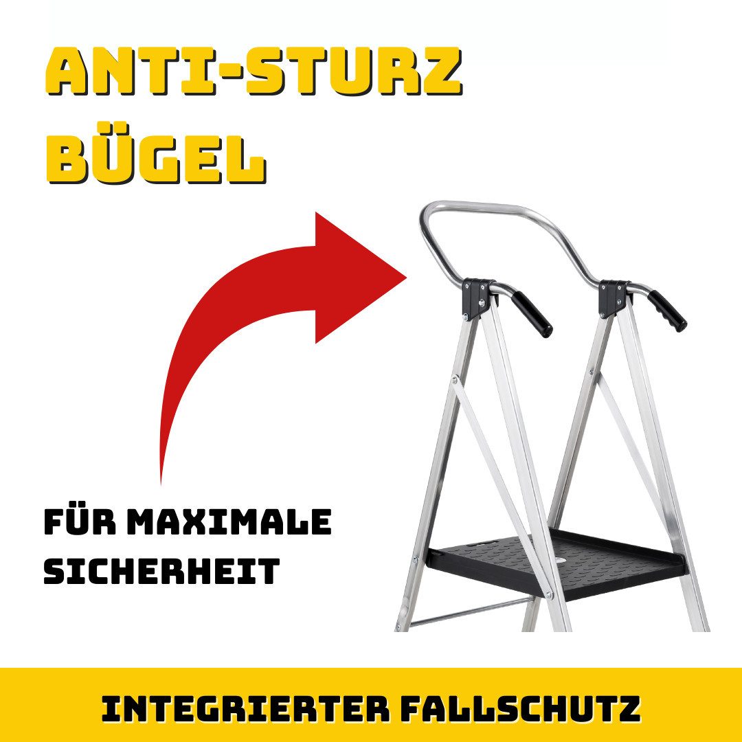 Medosan Vielzweckleiter Sicherheitsleiter mit Fallschutz, mit großer Plattform und rutschfestem Belag – Bild 3 von 5