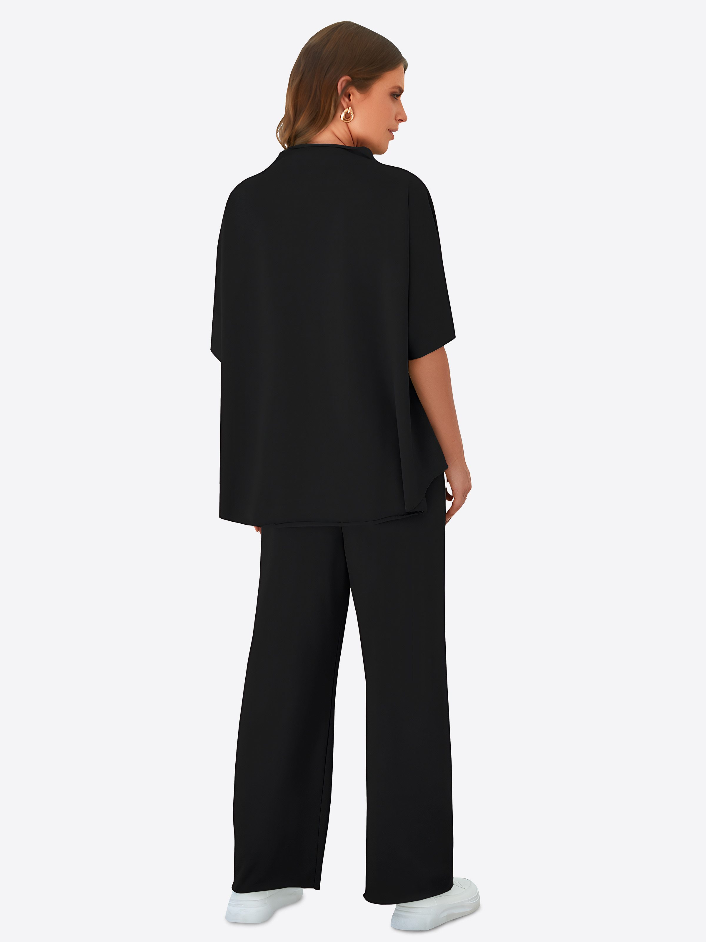 Imily Bela Hausanzug Damen Lounge-Set (Set, 2 tlg., Pullover-Oberteil mit 3/4-Fledermausärmeln + weite Hosen) Einfarbig