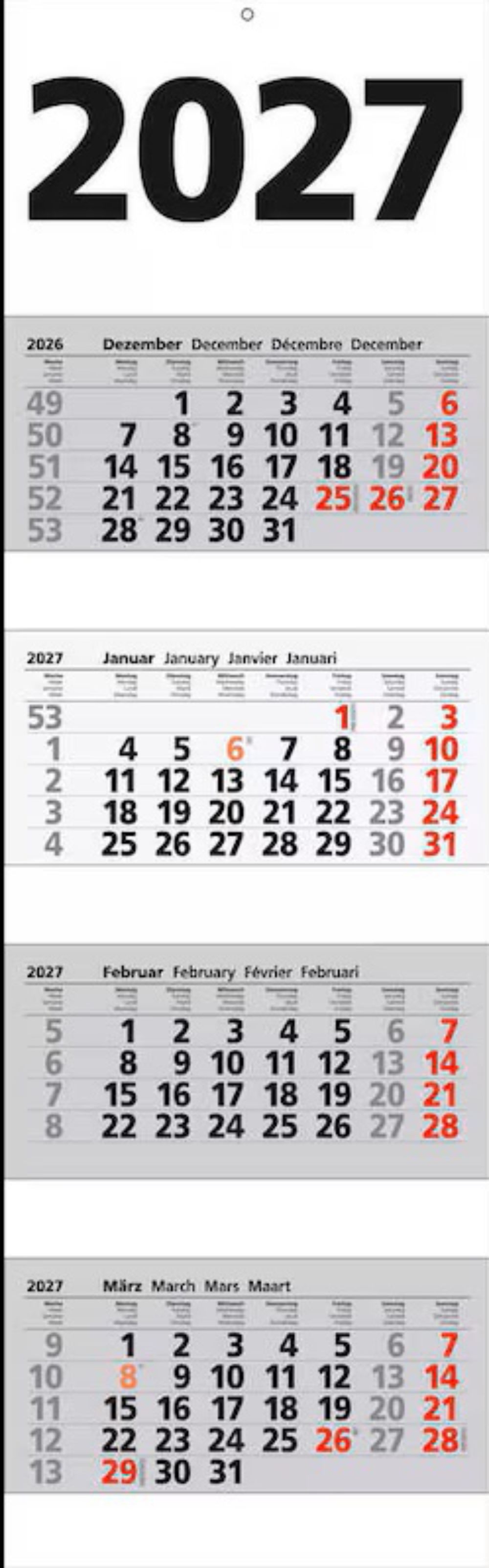 Saphir-Tec Wandkalender 4-Monats-Kalender 2027 (1-tlg)