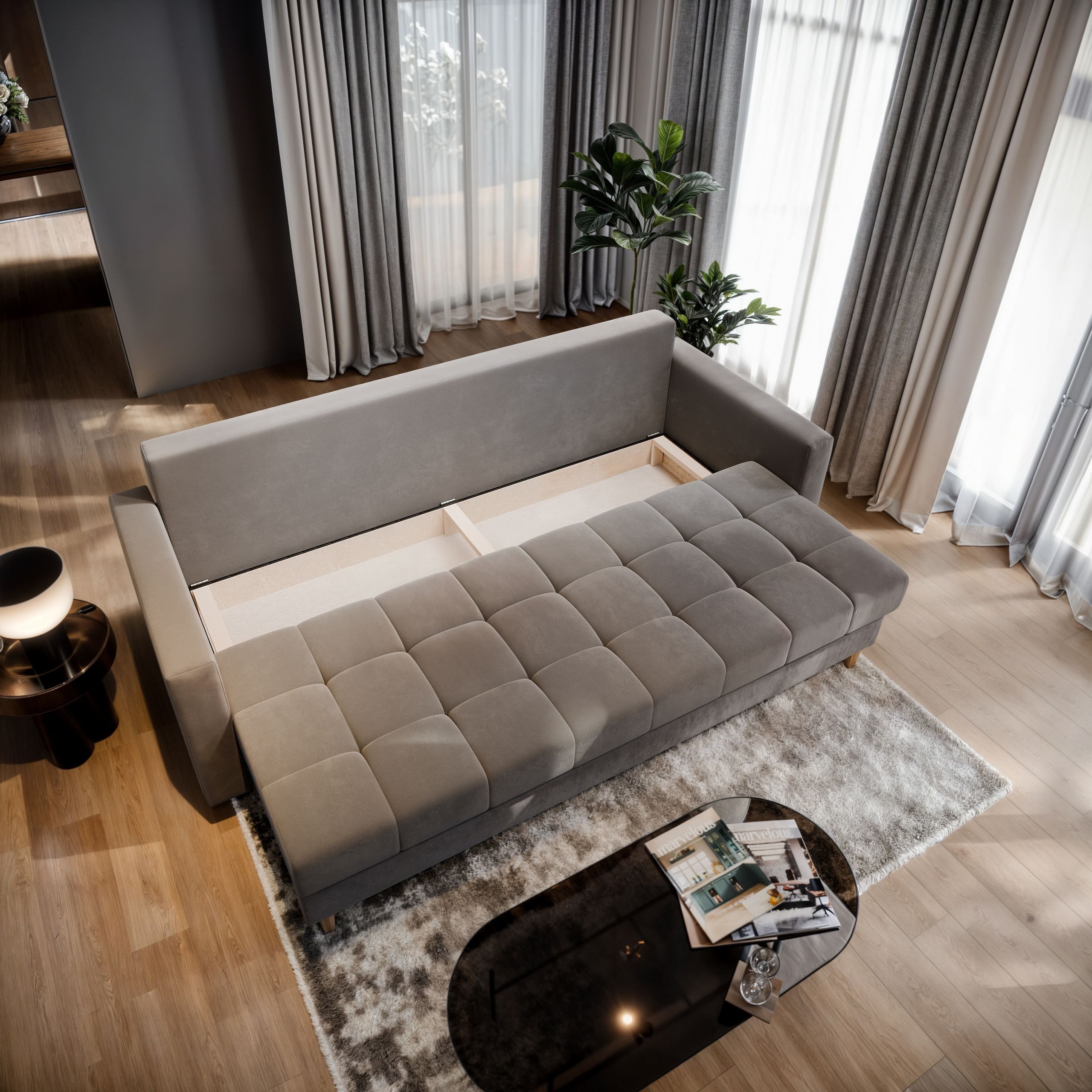 Masseno Sofa MILO mit Schlaffunktion, Schlafsofa, Couch mit Bettkasten
