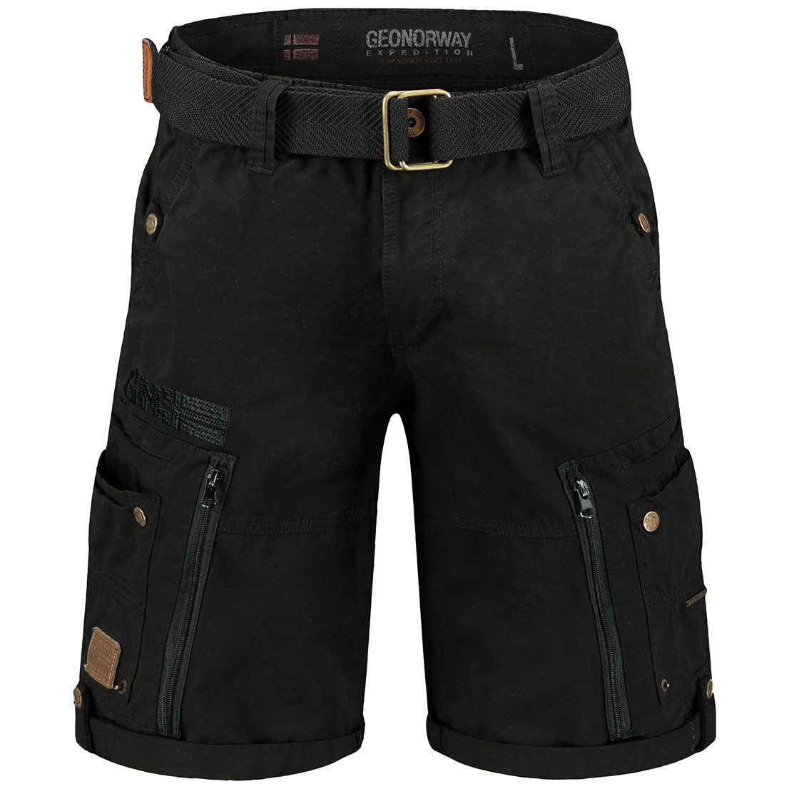 unifarben Cargoshorts Norway Geo Schwarz PASSPARTOUT kurze abnehmbarem Geo Herren Hose, Shorts Shorts, (mit Norway Gürtel)