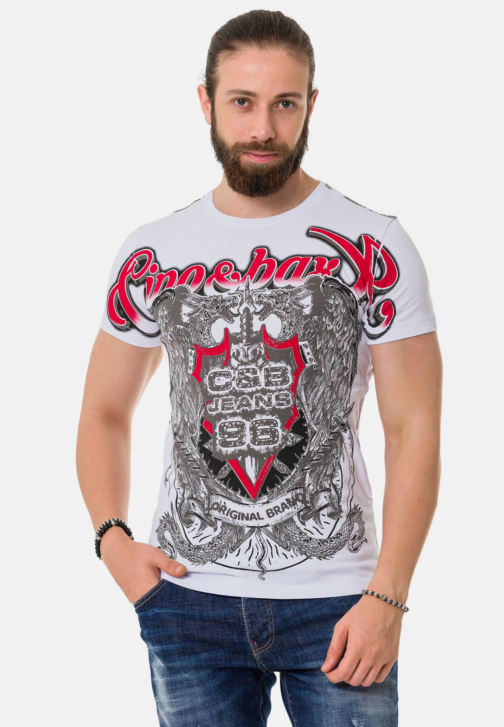 Cipo & Baxx T-Shirt T-Shirt mit Schattenmuster auf der Vorder-und Rückseite