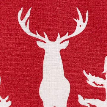 SCHÖNER LEBEN. Stoff Weihnachtsstoff Baumwolle Ketill Hirsch Elch Reh Tanne rot weiß 1,47m, atmungsaktiv