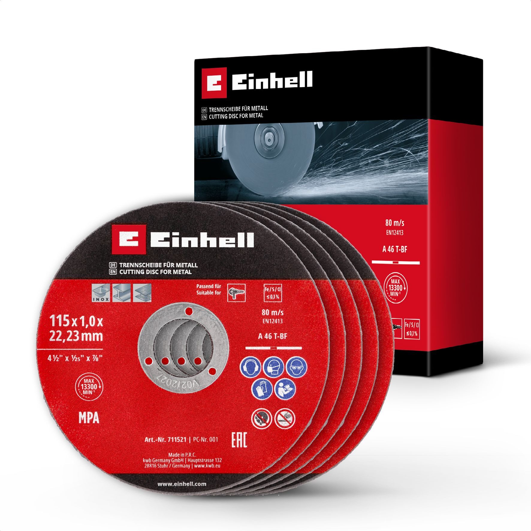Einhell Отрезные диски, Dünntrennscheiben-Set 5-tlg. Ø 115 mm (für Metall, 1 mm, präzise)