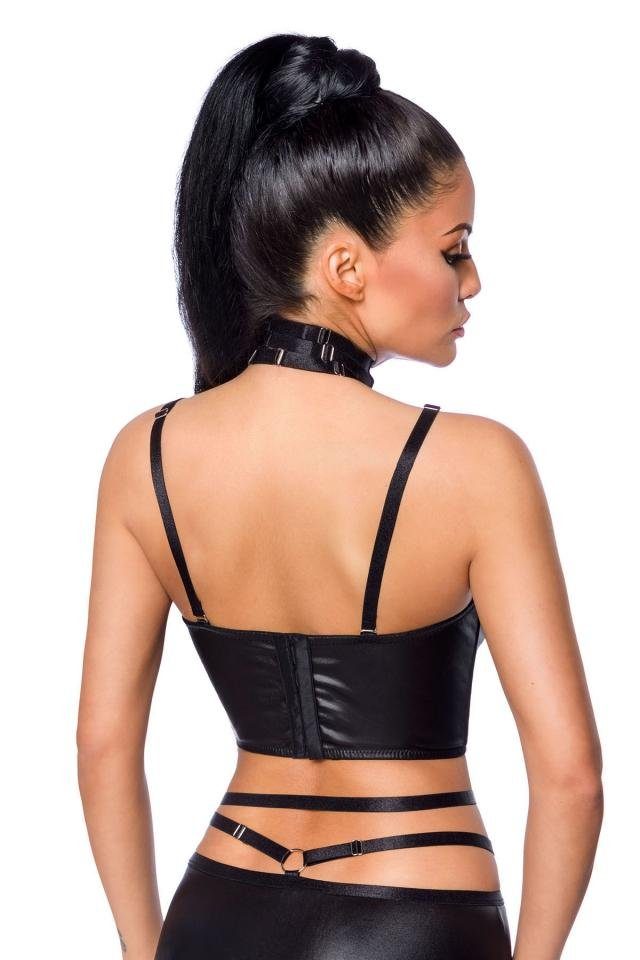 Saresia Set: Bügel-BH Wetlook-Reizwäsche Minirock Bustier mit (Set) Kunstleder